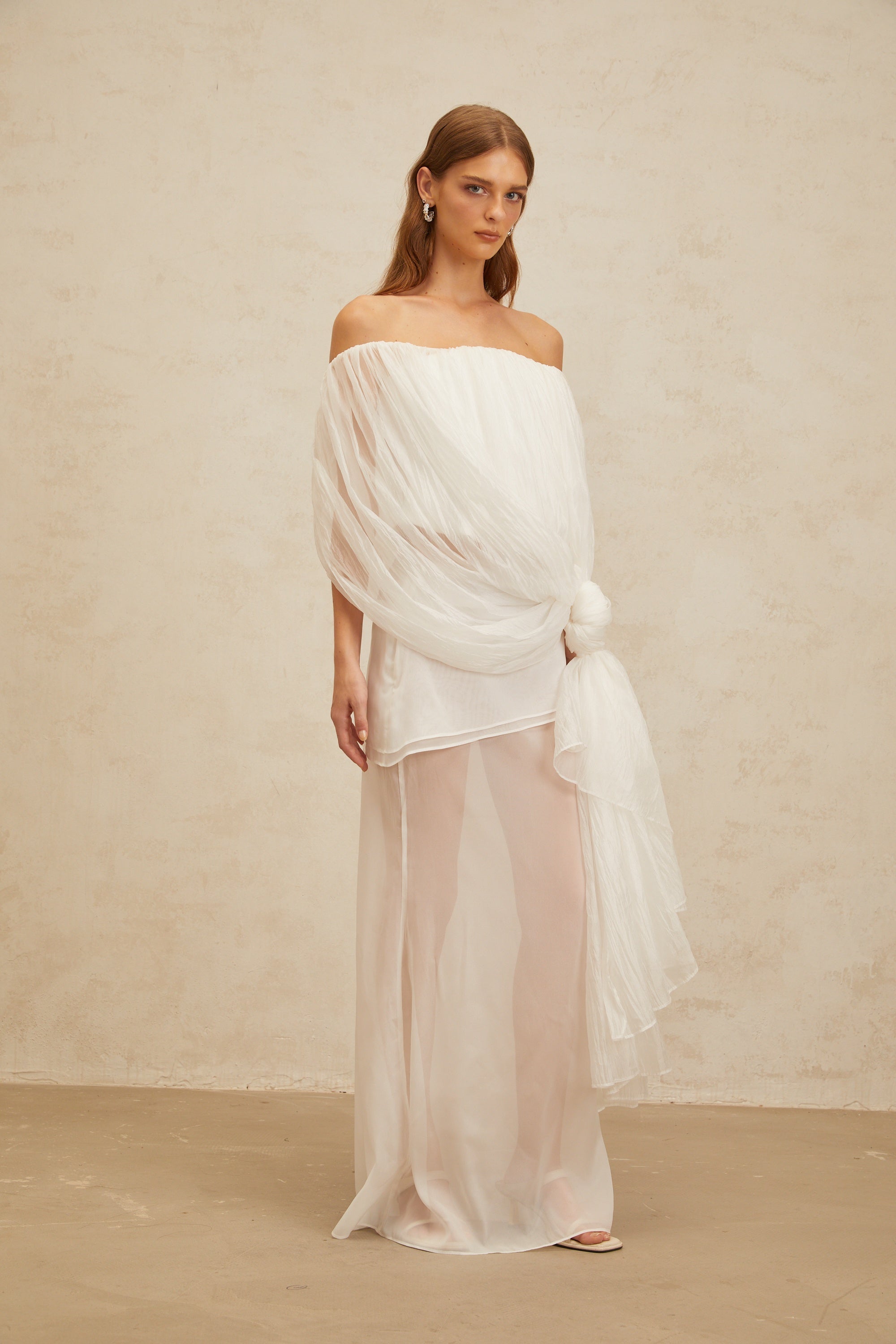 Lison White Asymmetrical Tulle Matching Set