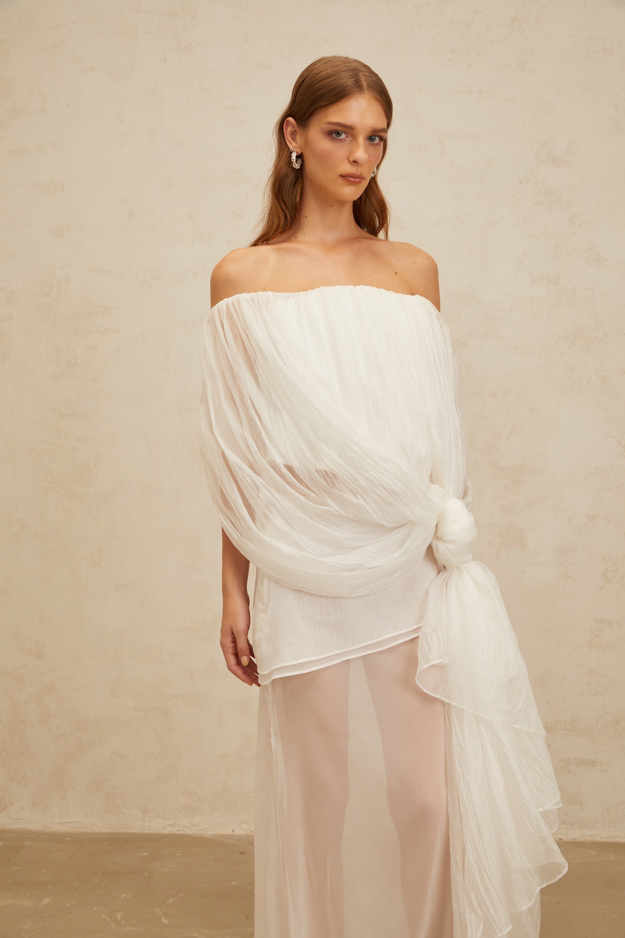 Lison White Asymmetrical Tulle Matching Set