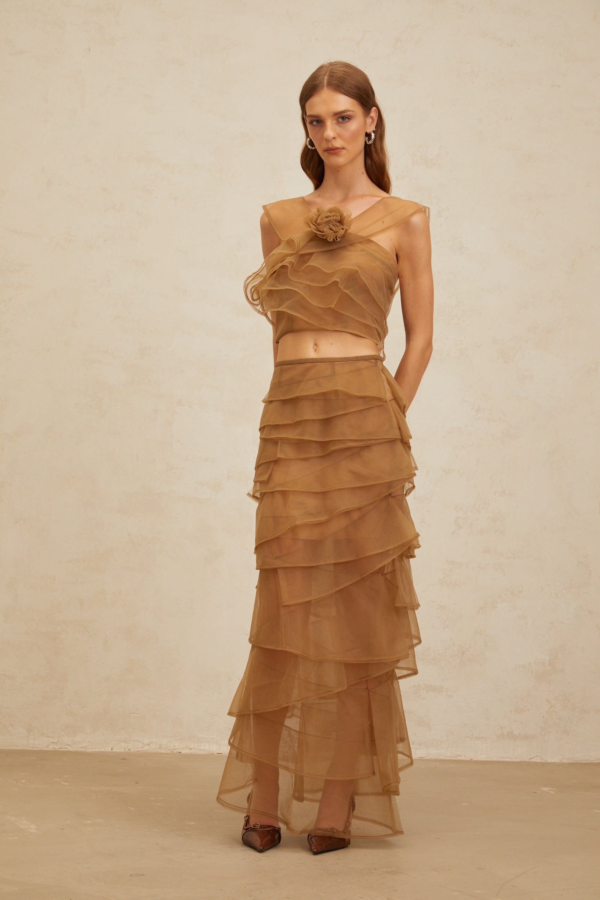 Fanny Brown Layered Tulle Top & Skirt Set