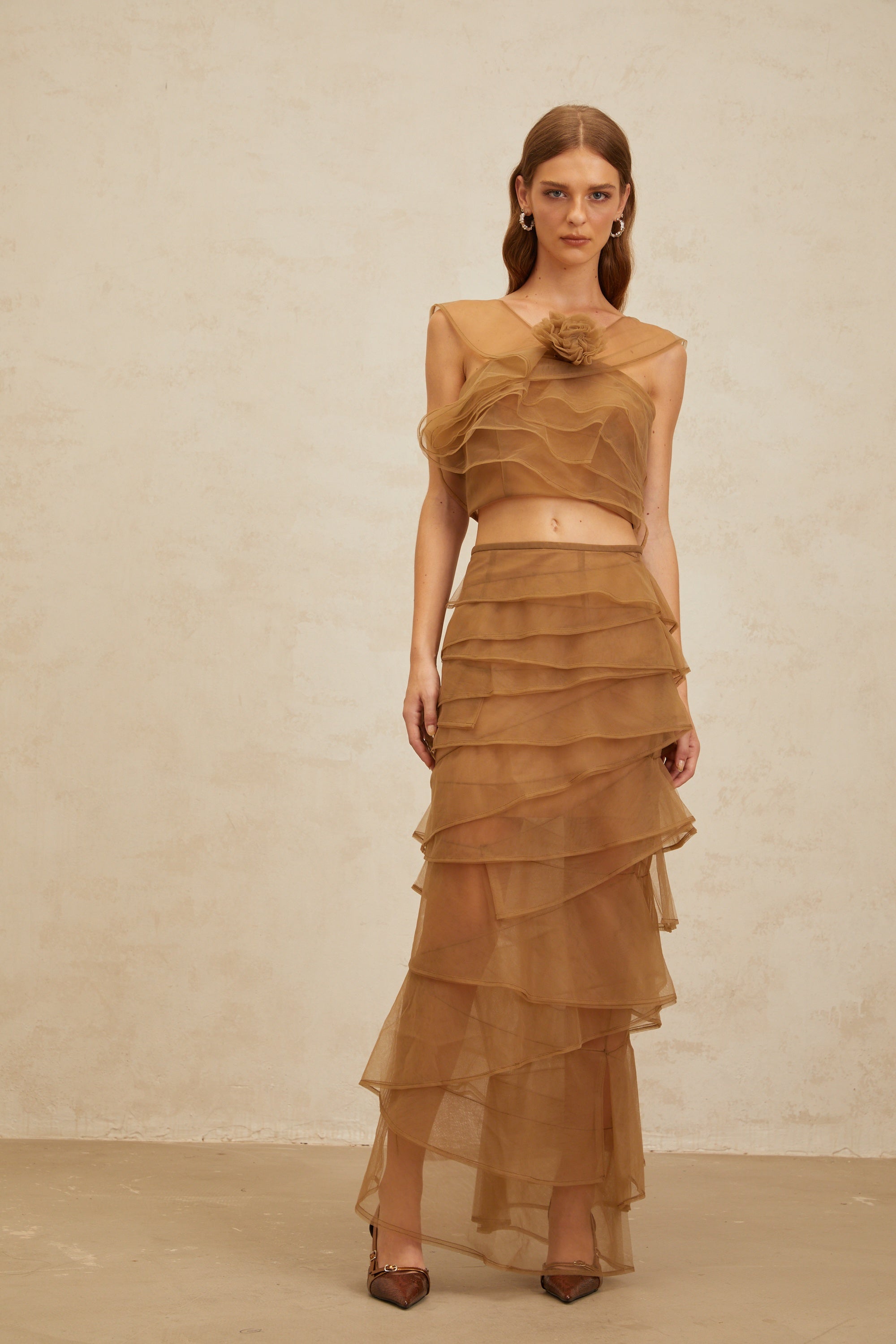 Fanny Brown Layered Tulle Top & Skirt Set
