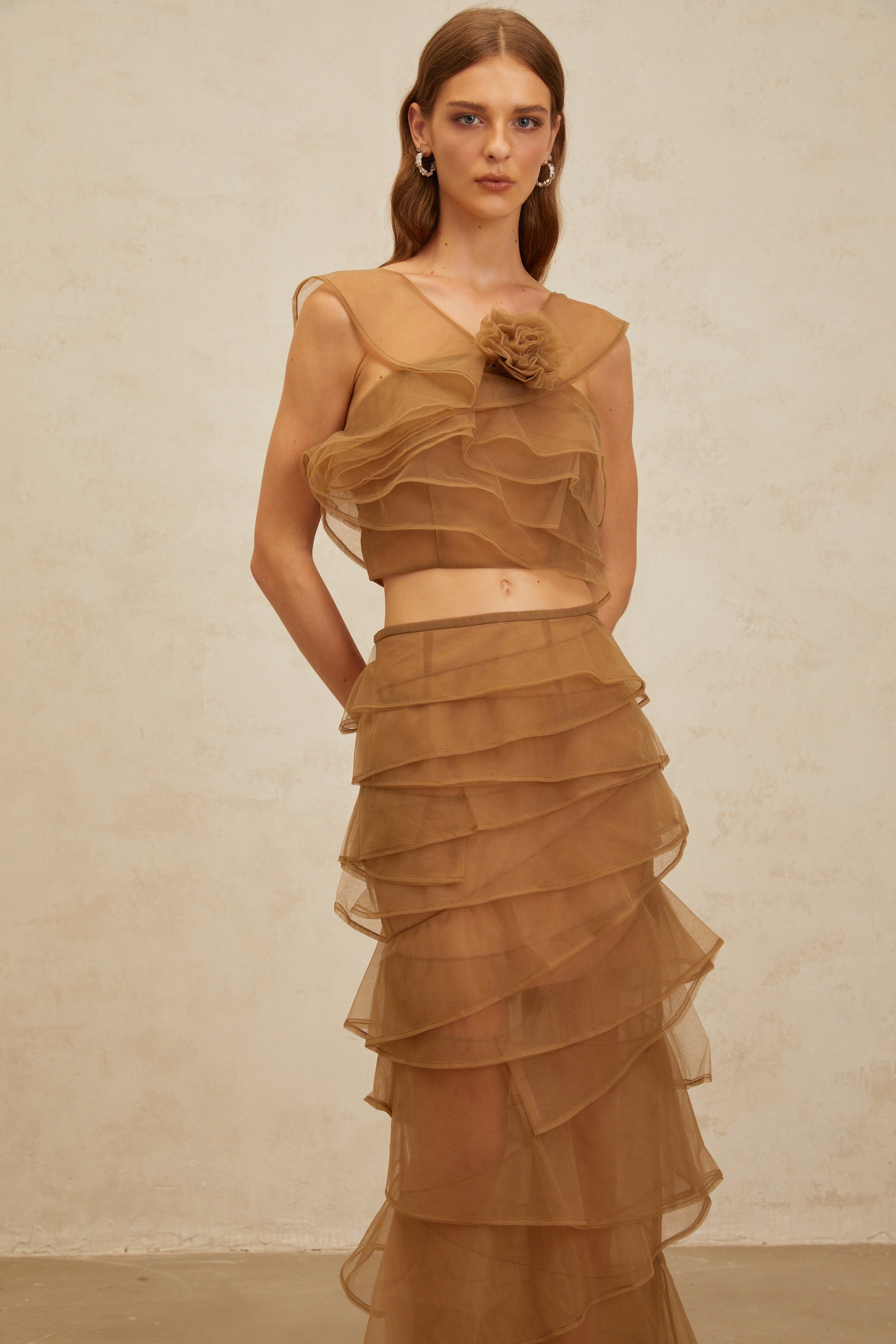 Fanny Brown Layered Tulle Top & Skirt Set