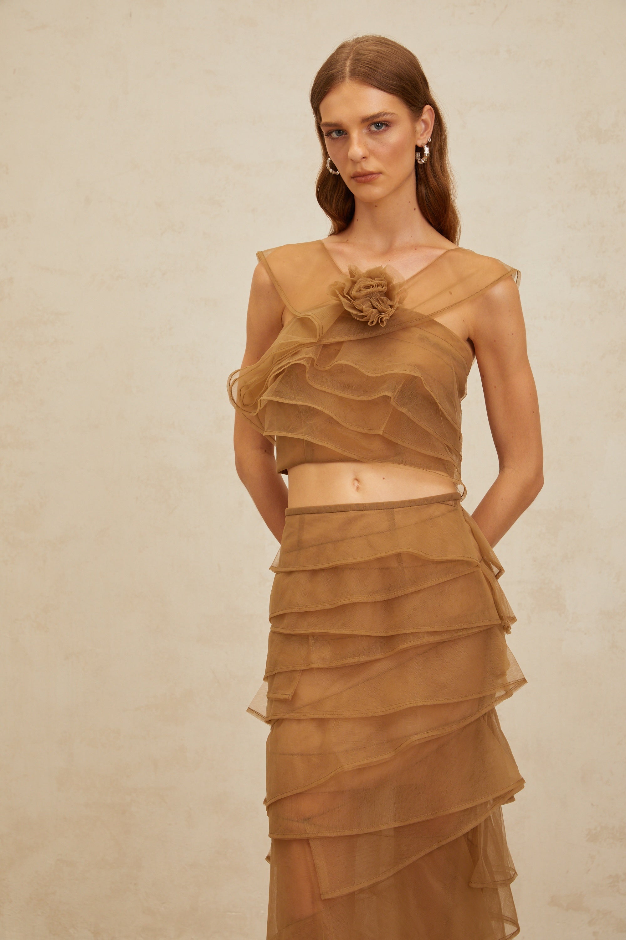 Fanny Brown Layered Tulle Top & Skirt Set