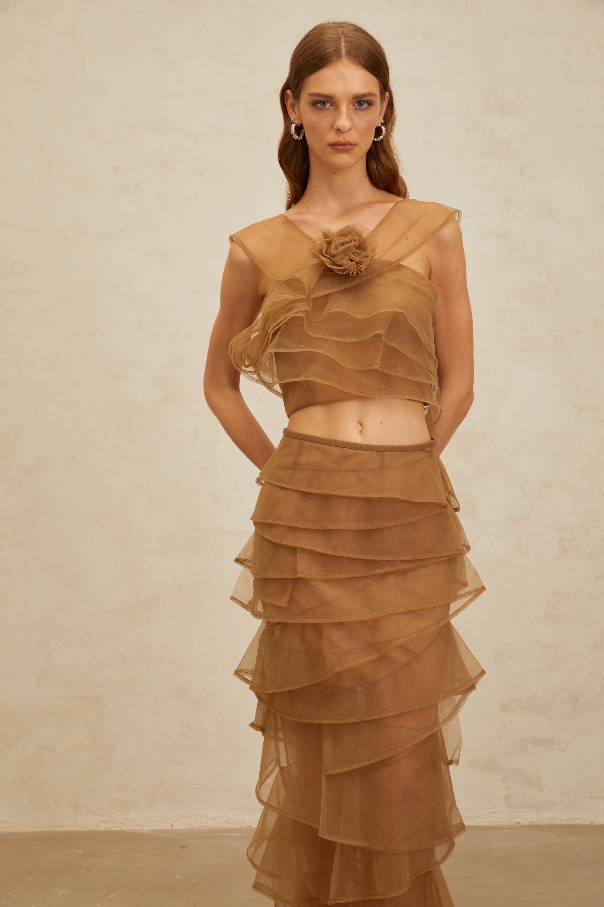 Fanny Brown Layered Tulle Top & Skirt Set