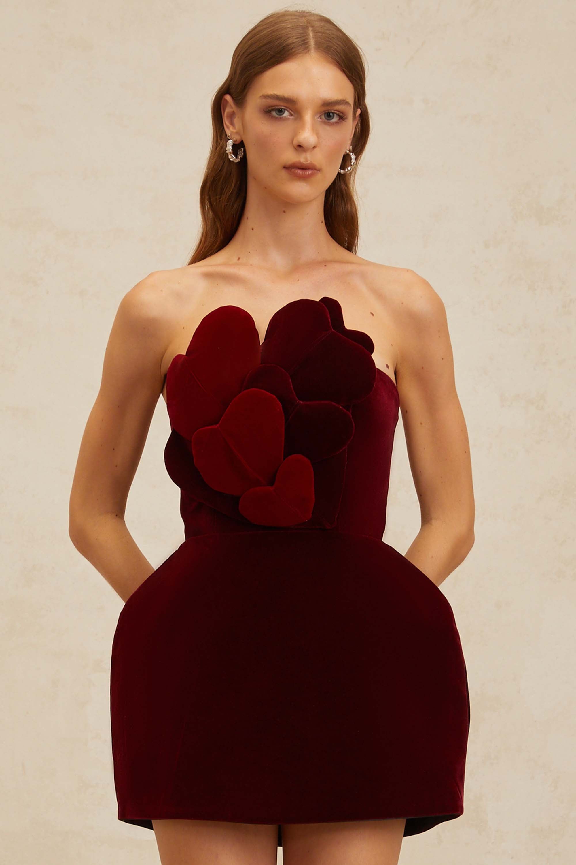 Coralie Red Heart Appliqué Velvet Mini Dress (Final Sale)
