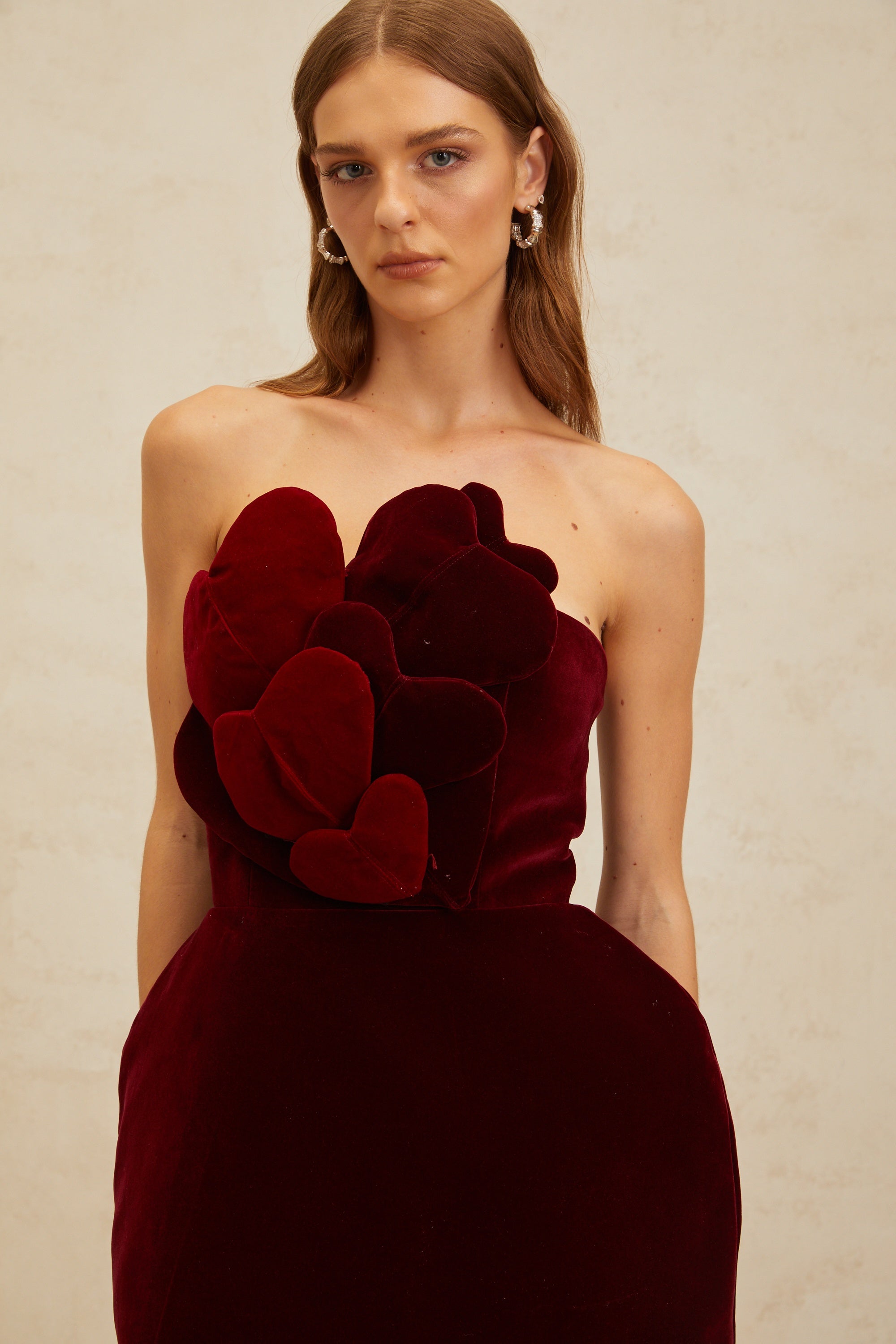 Coralie Red Heart Appliqué Velvet Mini Dress (Final Sale)