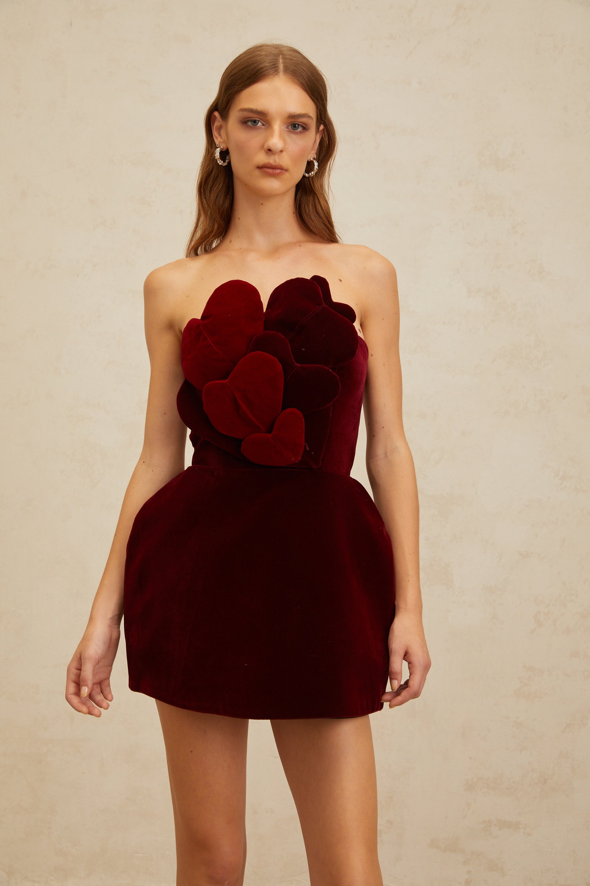 Coralie Red Heart Appliqué Velvet Mini Dress (Final Sale)