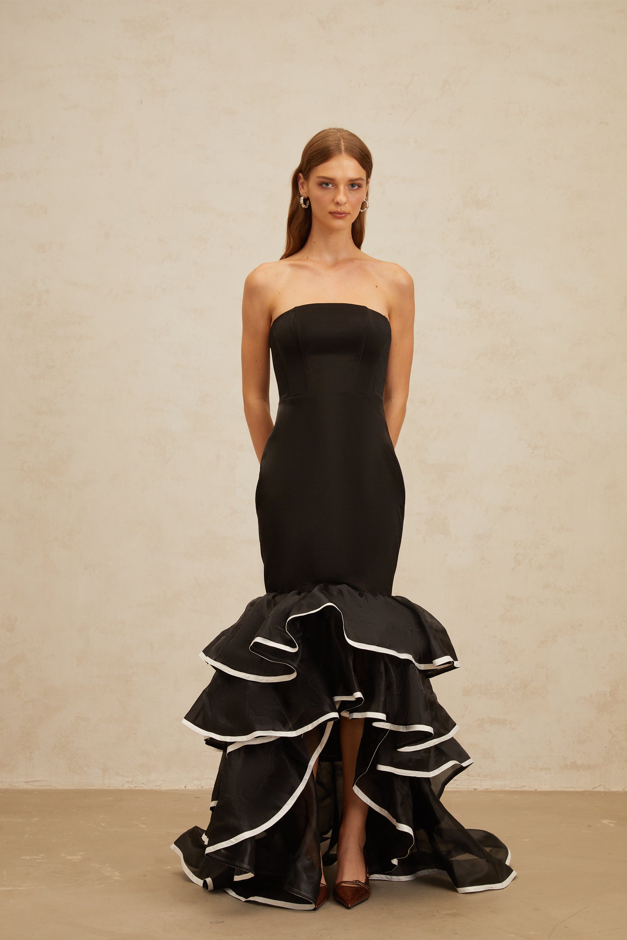 Dianthe Black Ruffled Mermaid Tiered Maxi Dress