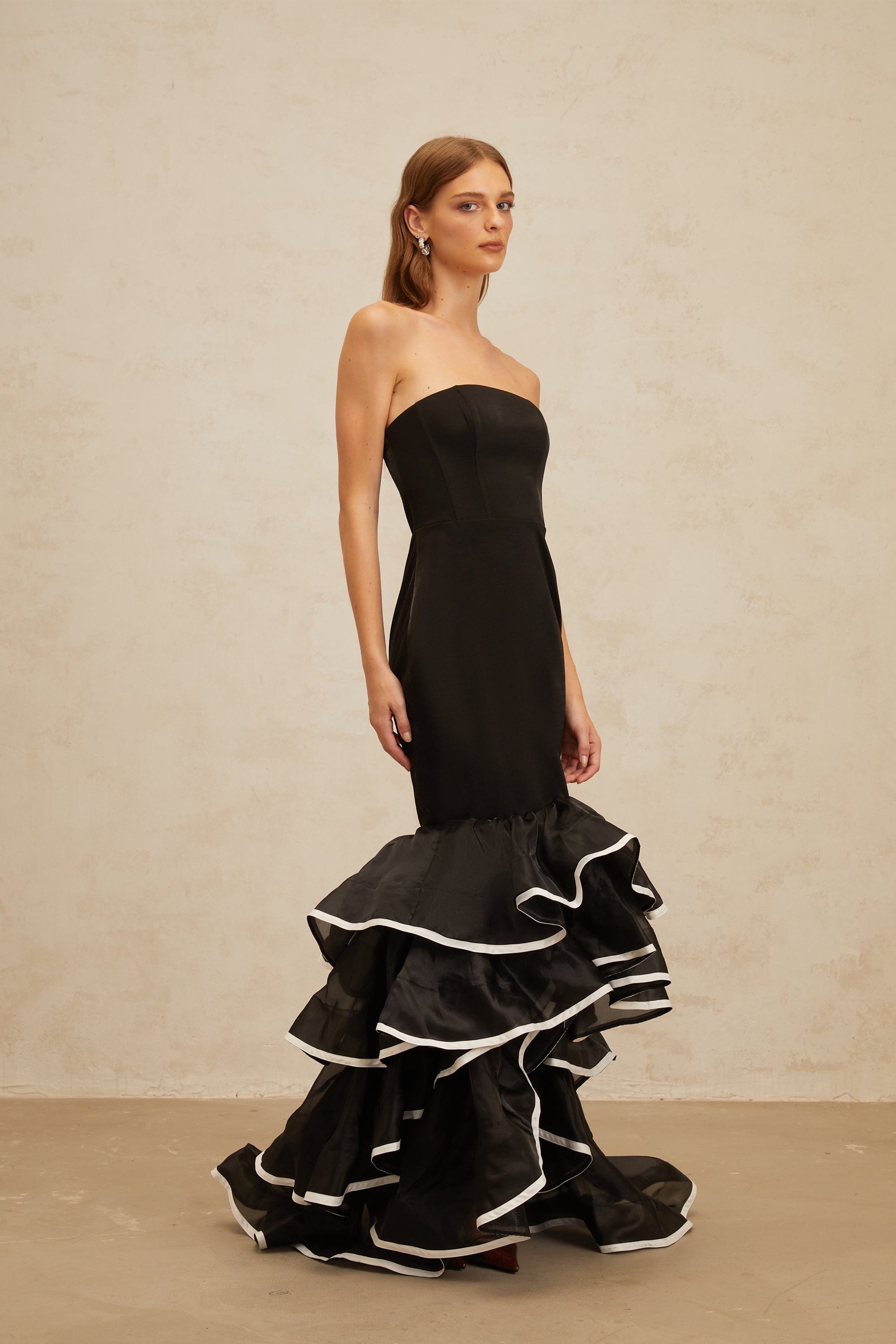 Dianthe Black Ruffled Mermaid Tiered Maxi Dress