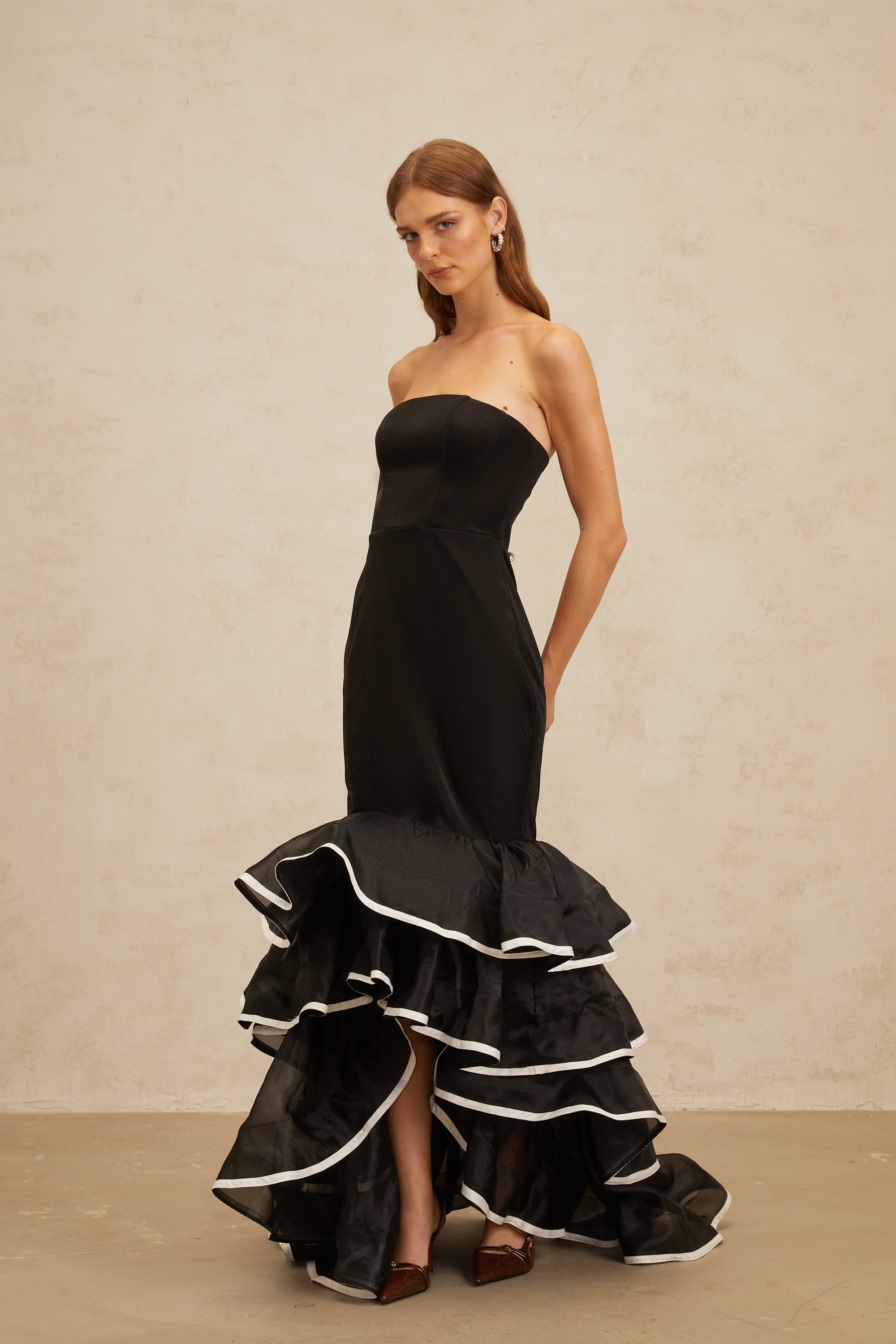 Dianthe Black Ruffled Mermaid Tiered Maxi Dress