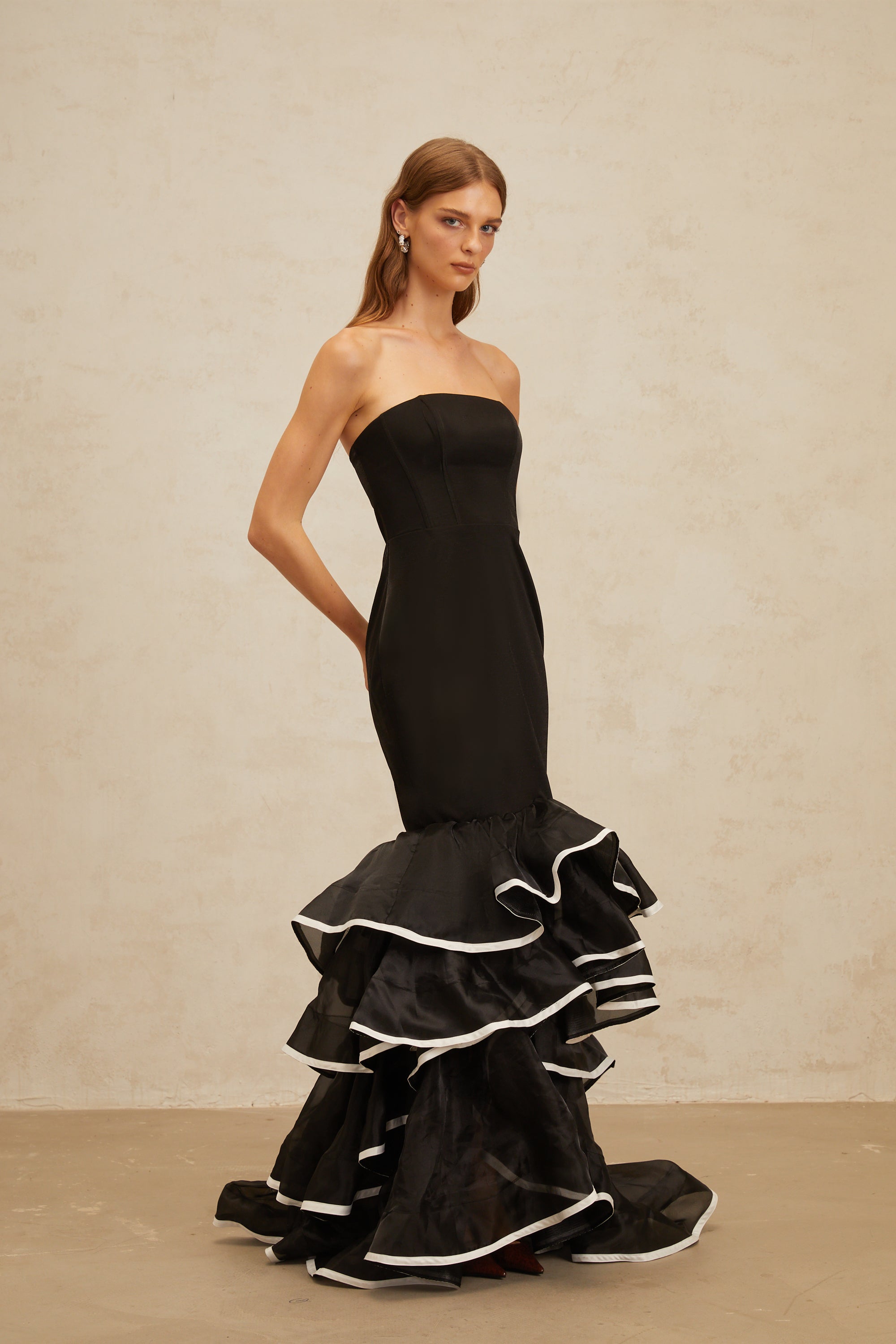 Dianthe Black Ruffled Mermaid Tiered Maxi Dress