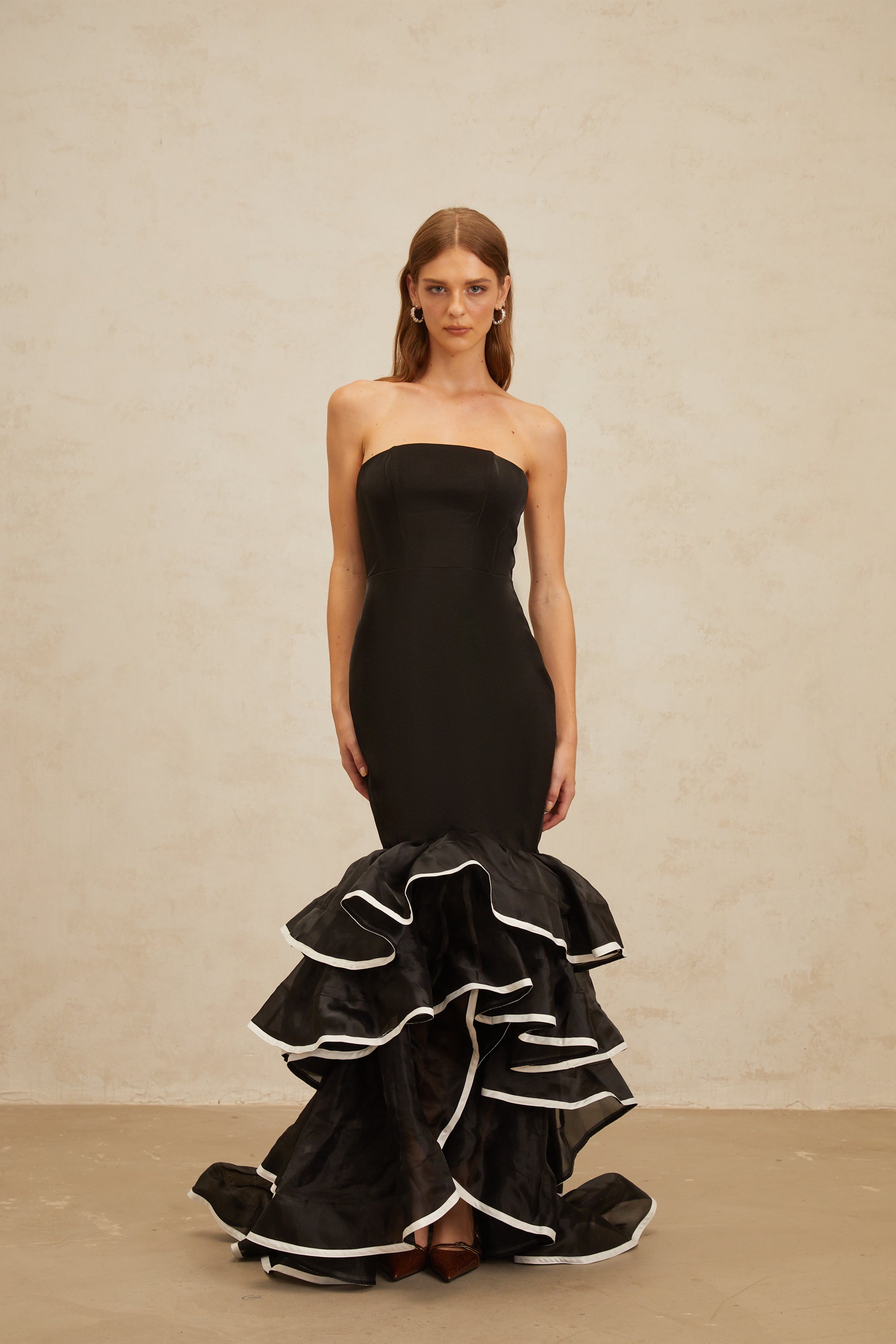 Dianthe Black Ruffled Mermaid Tiered Maxi Dress