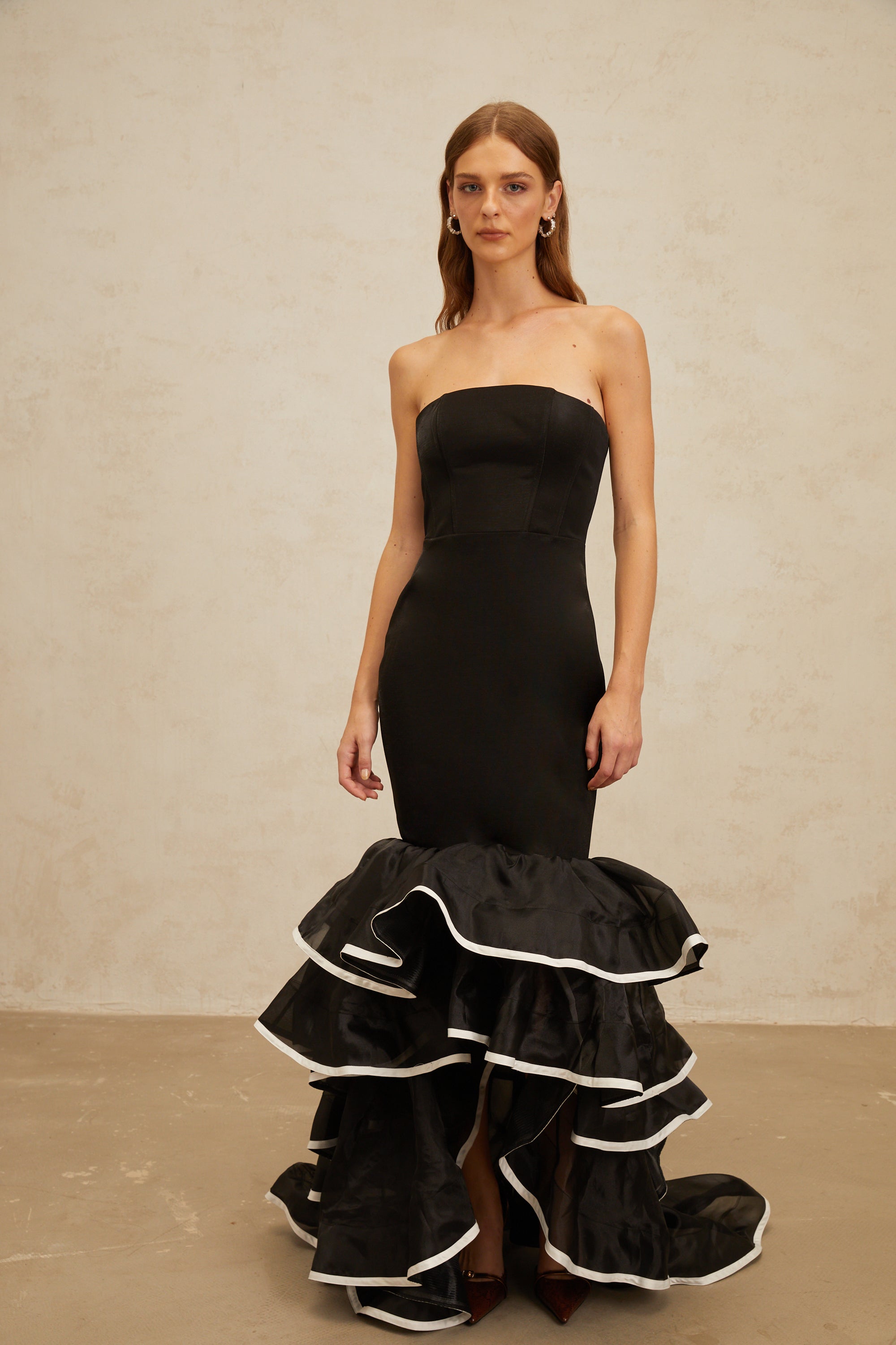 Dianthe Black Ruffled Mermaid Tiered Maxi Dress