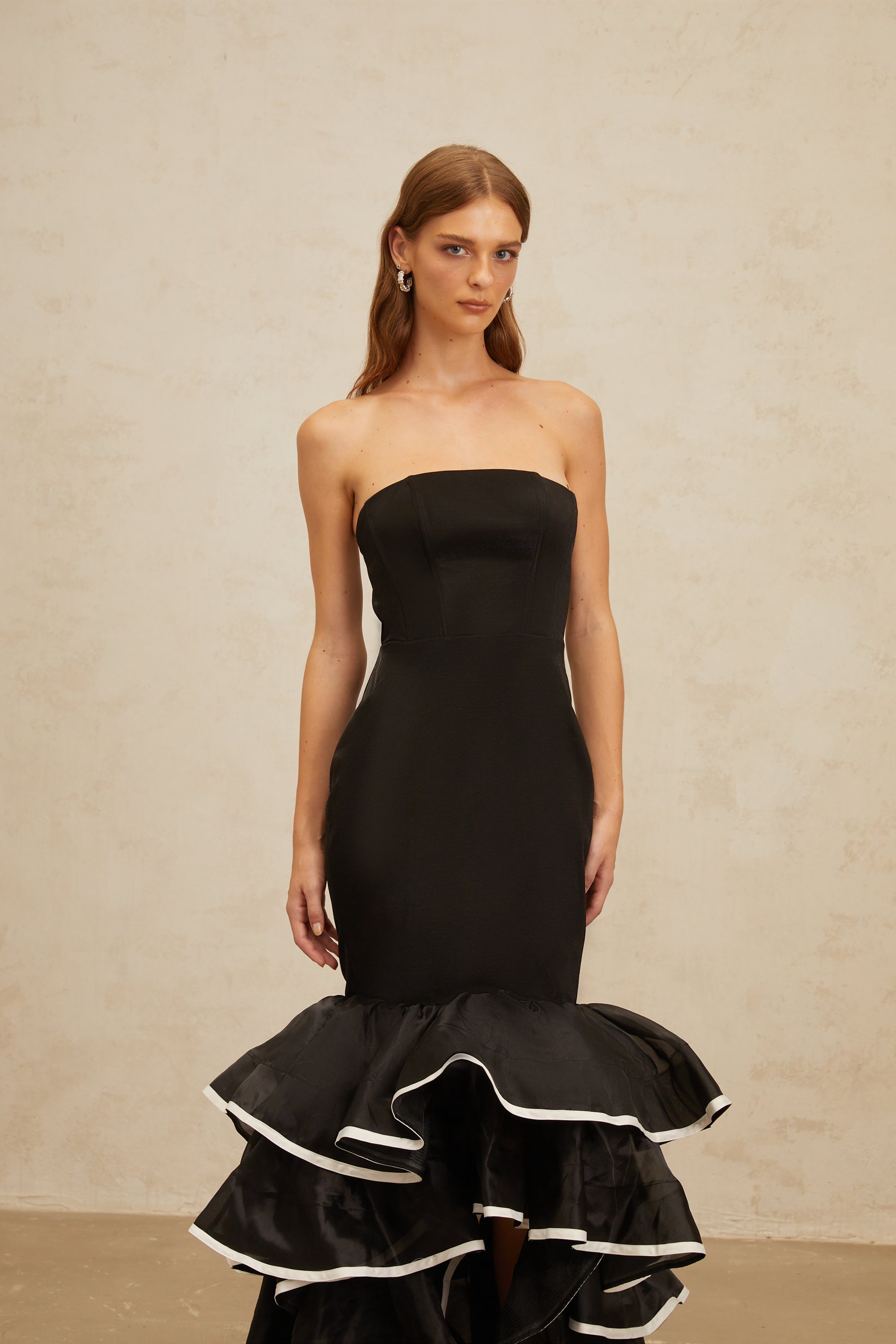 Dianthe Black Ruffled Mermaid Tiered Maxi Dress