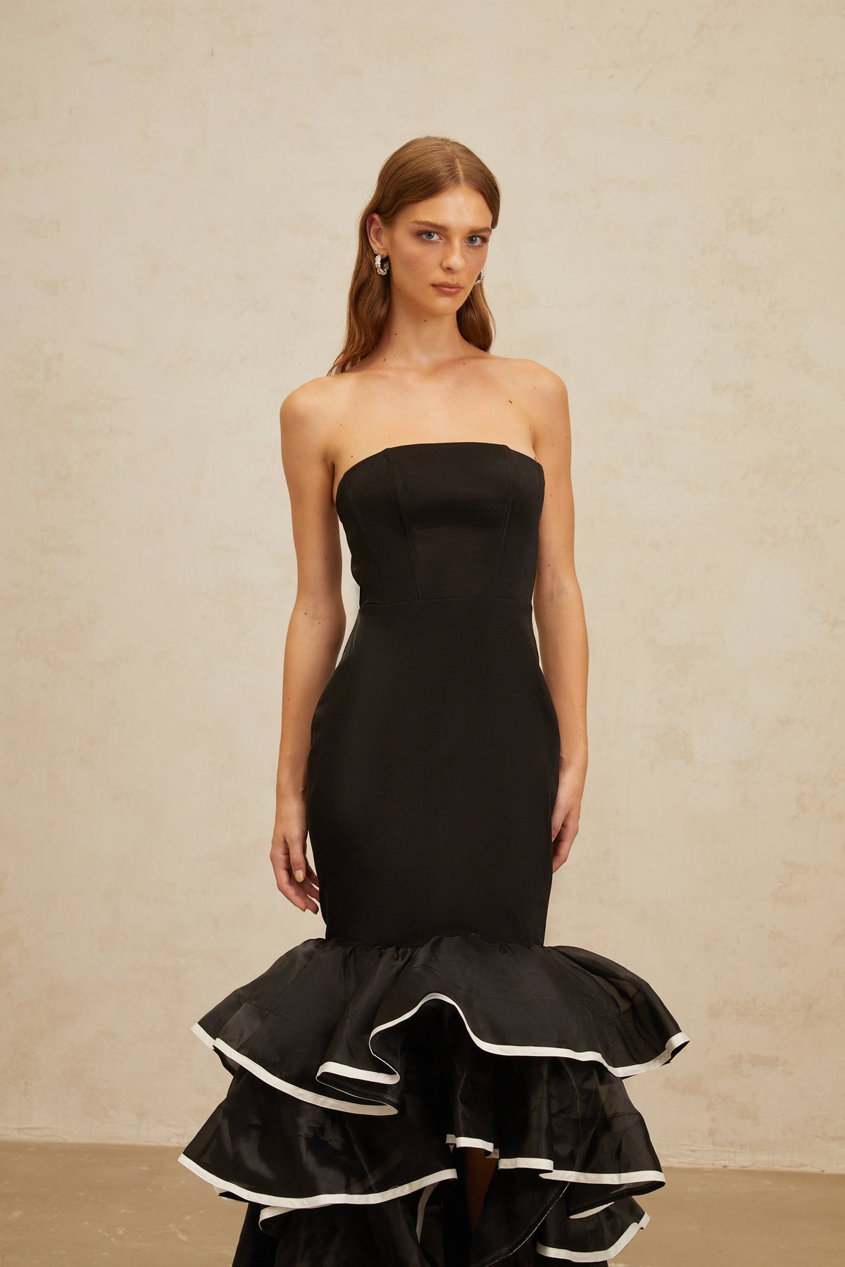 Dianthe Black Ruffled Mermaid Tiered Maxi Dress