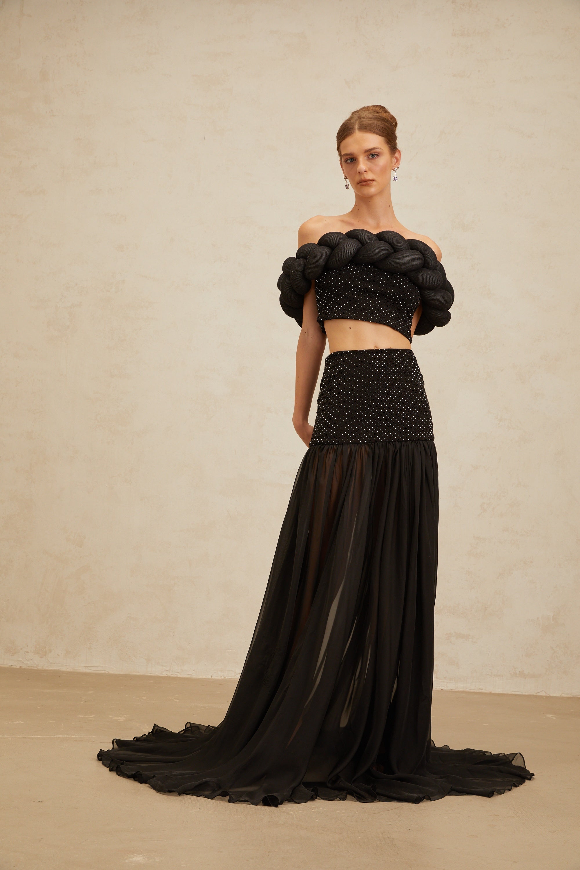 Camille Black Embellished Tulle Panel Maxi Skirt