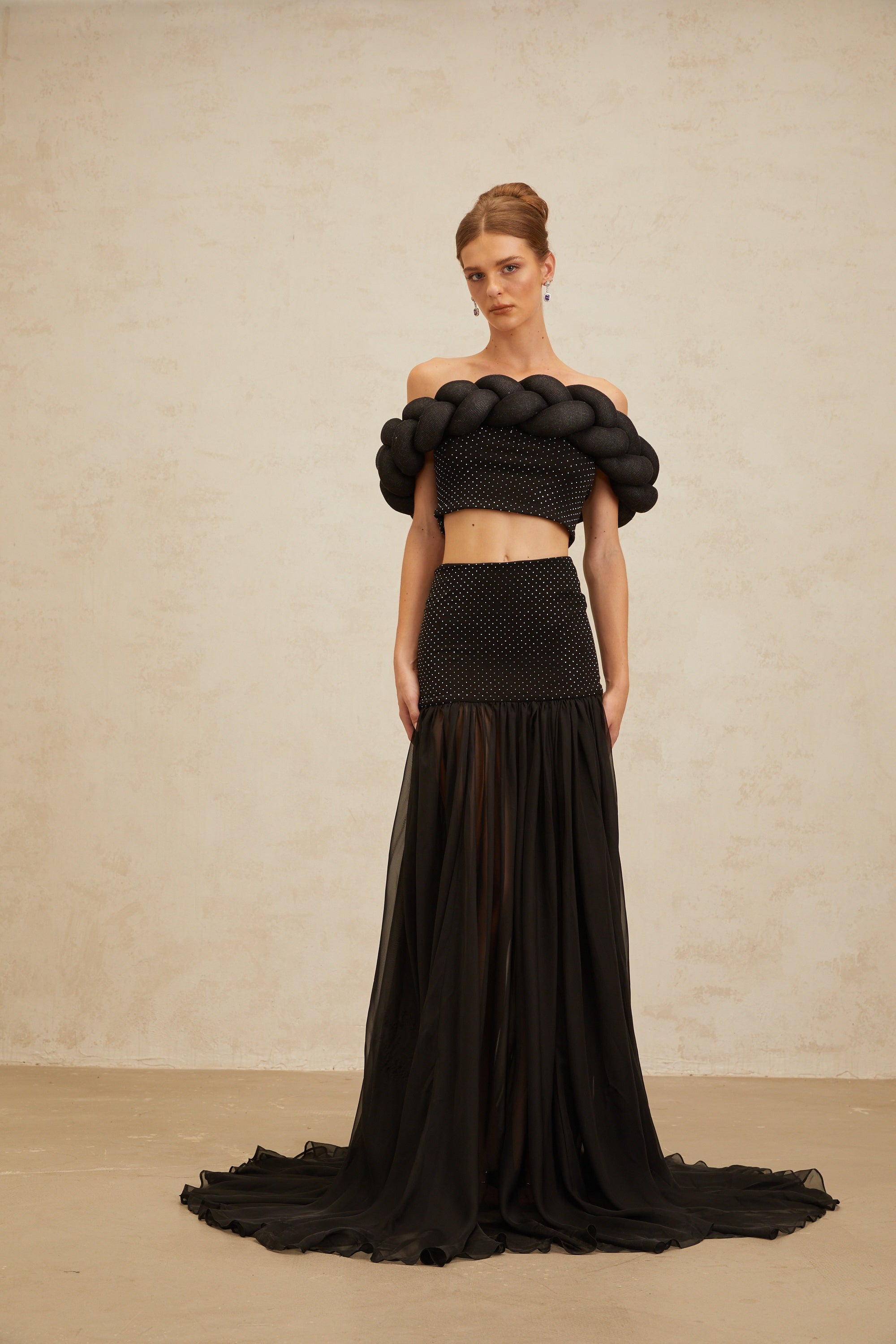 Camille Black Embellished Tulle Panel Maxi Skirt