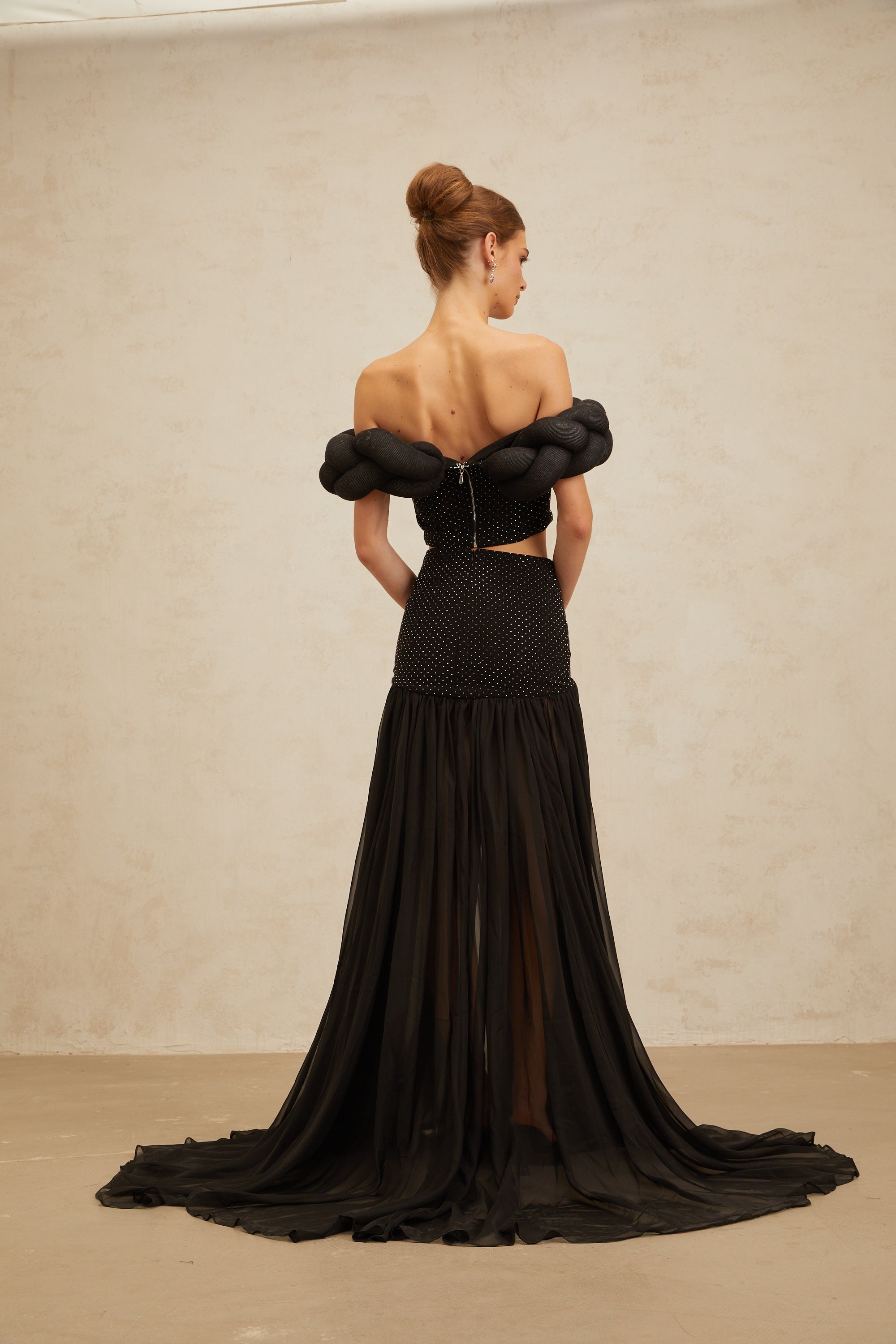 Camille Black Embellished Tulle Panel Maxi Skirt