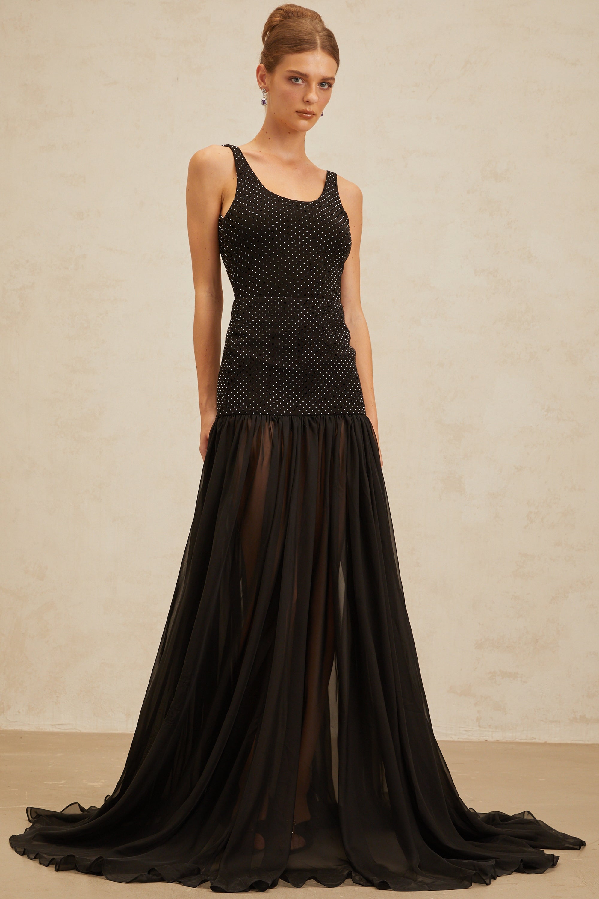 Camille Black Embellished Tulle Panel Maxi Skirt (Final Sale-US Only)