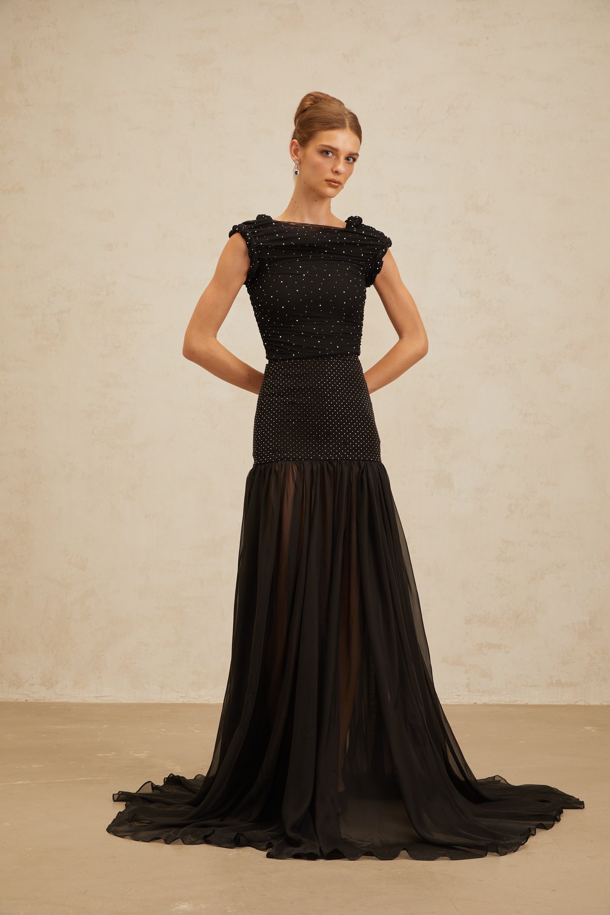 Diane Black Embellished Ruched Crop Top