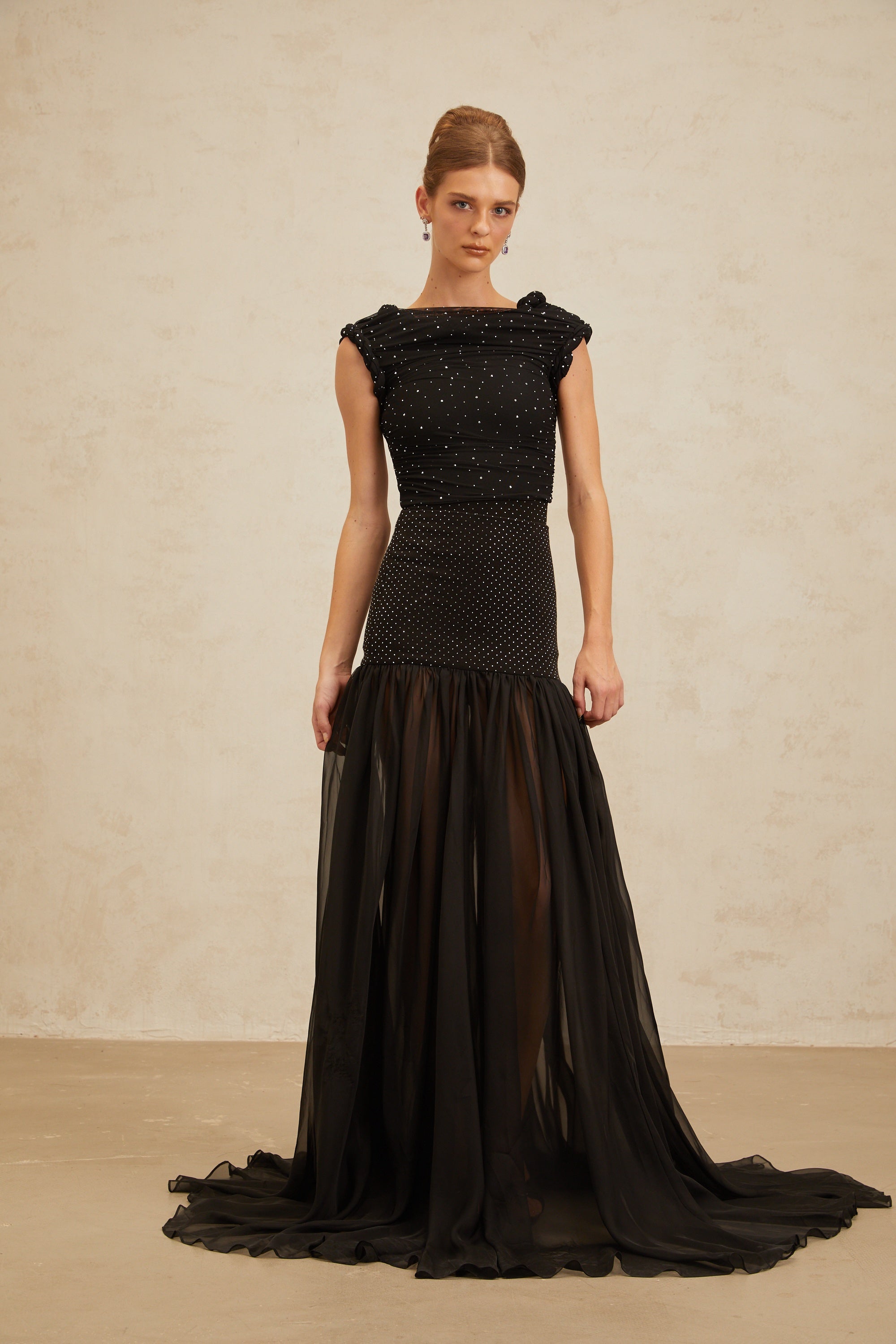Diane Black Embellished Ruched Crop Top