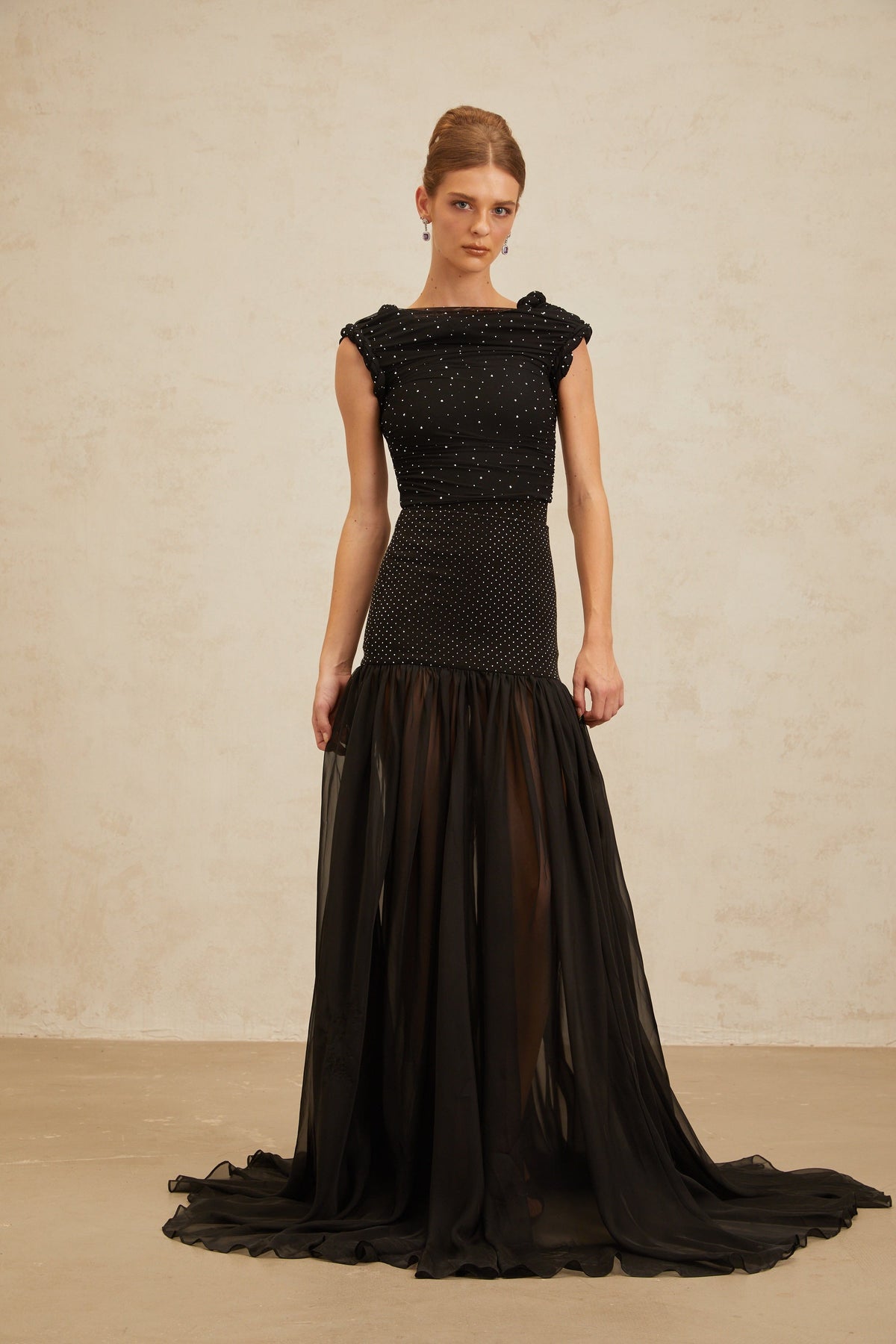Diane Black Embellished Ruched Crop Top(Final Sale-US Only)