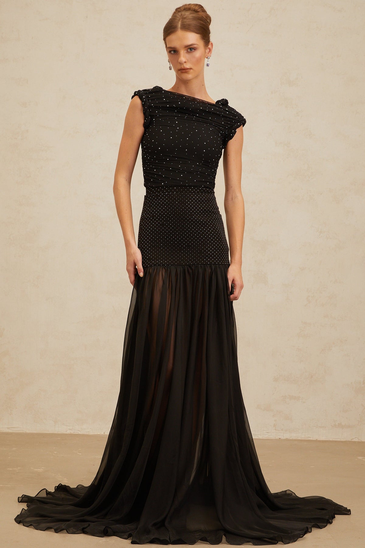 Diane Black Embellished Ruched Crop Top(Final Sale-US Only)