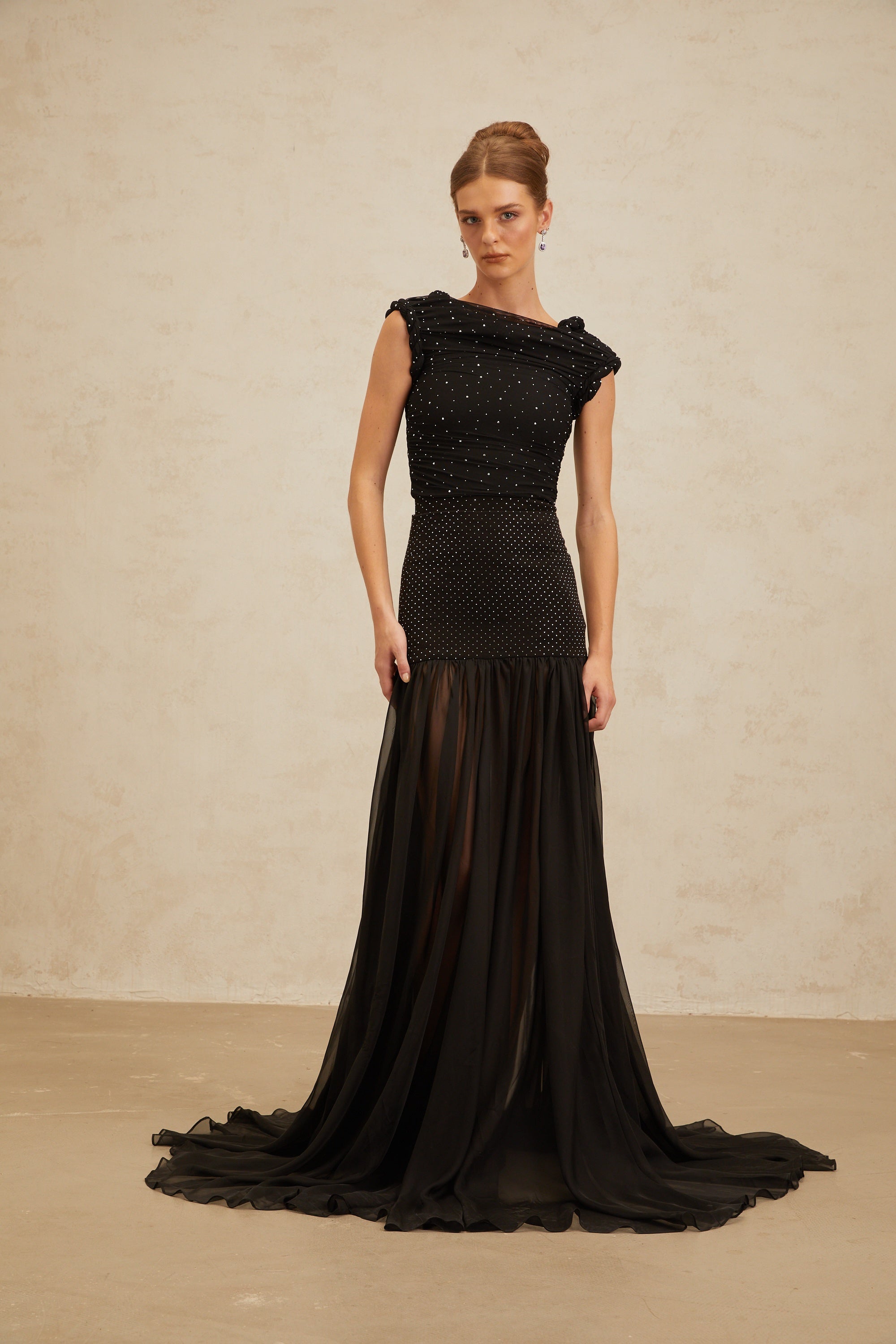 Diane Black Embellished Ruched Crop Top(Final Sale-US Only)