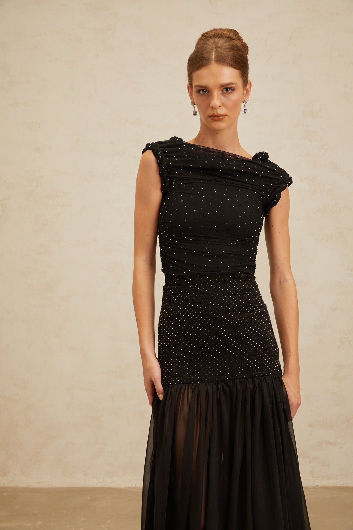 Diane Black Embellished Ruched Crop Top(Final Sale-US Only)