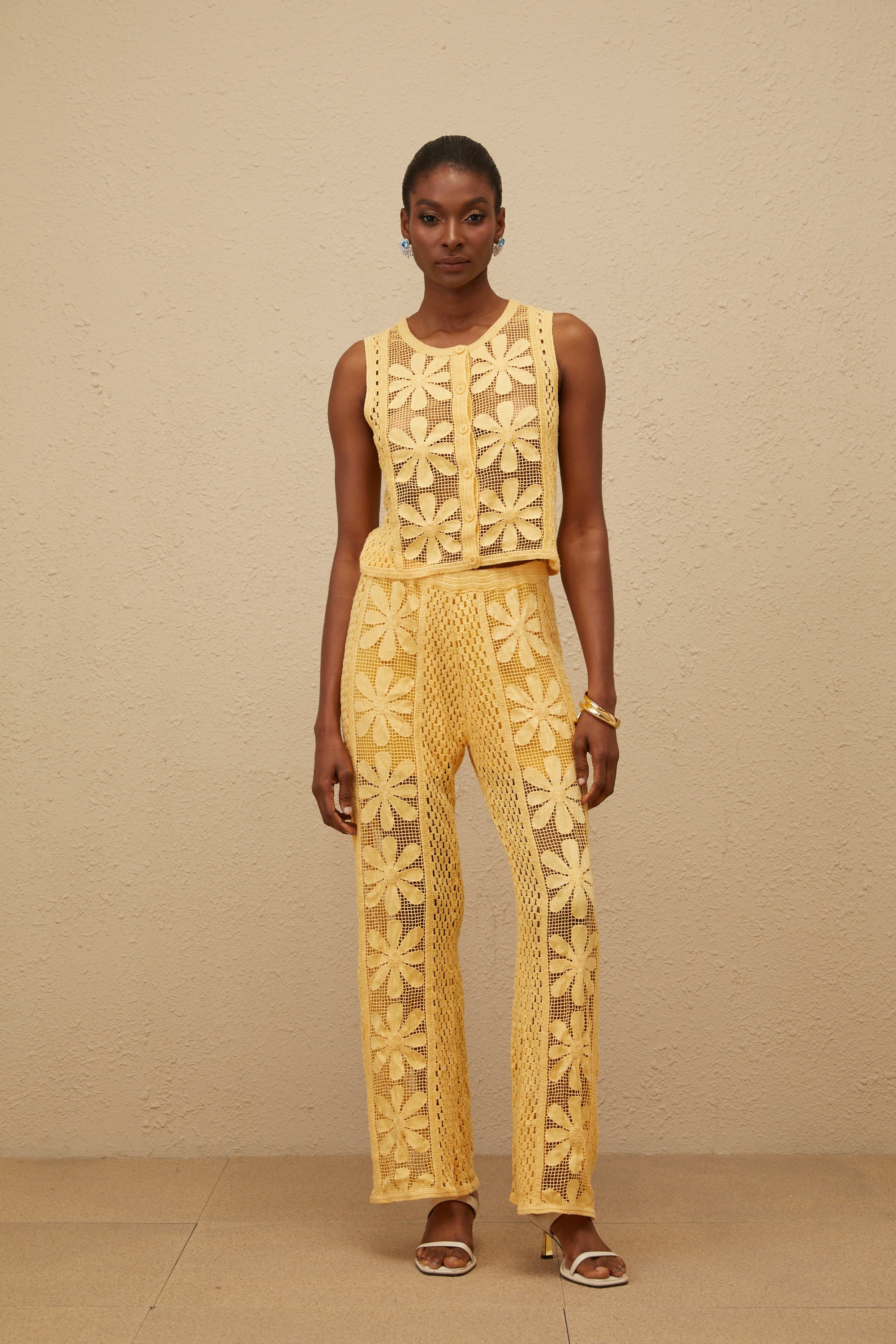 Vivienne Yellow Floral Crochet Knit Co-ord Set