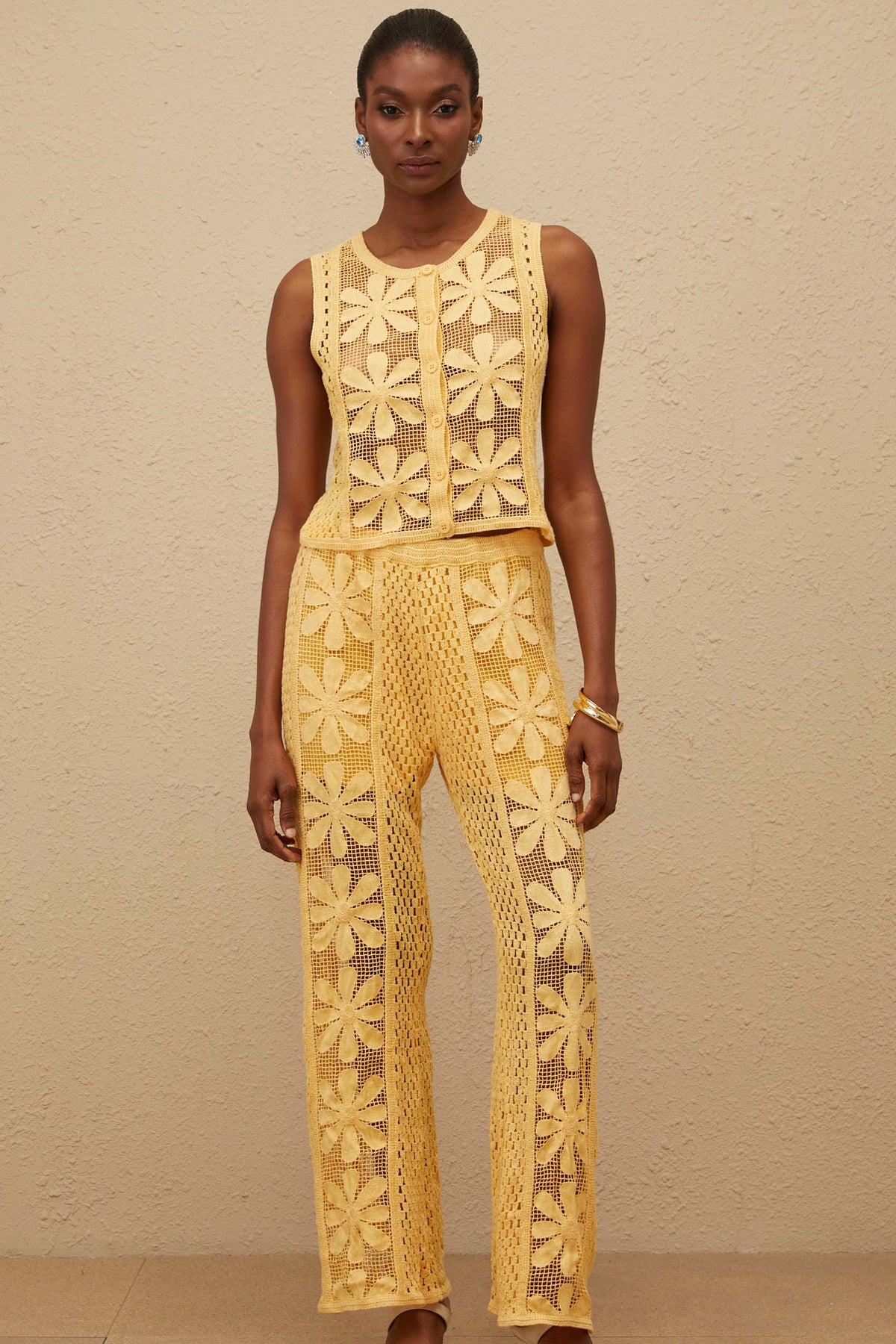 Vivienne Yellow Floral Crochet Knit Co-ord Set