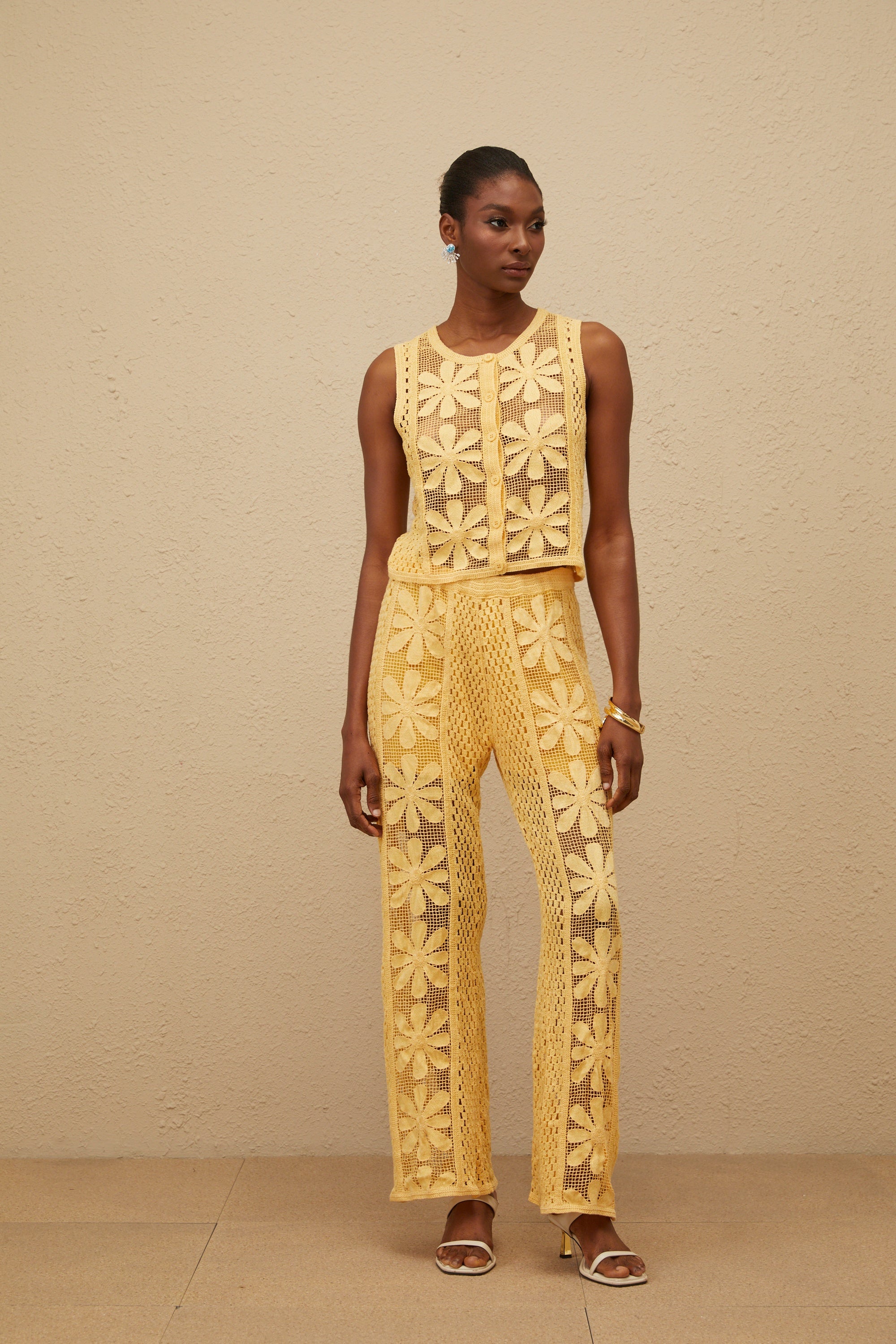 Vivienne Yellow Floral Crochet Knit Co-ord Set