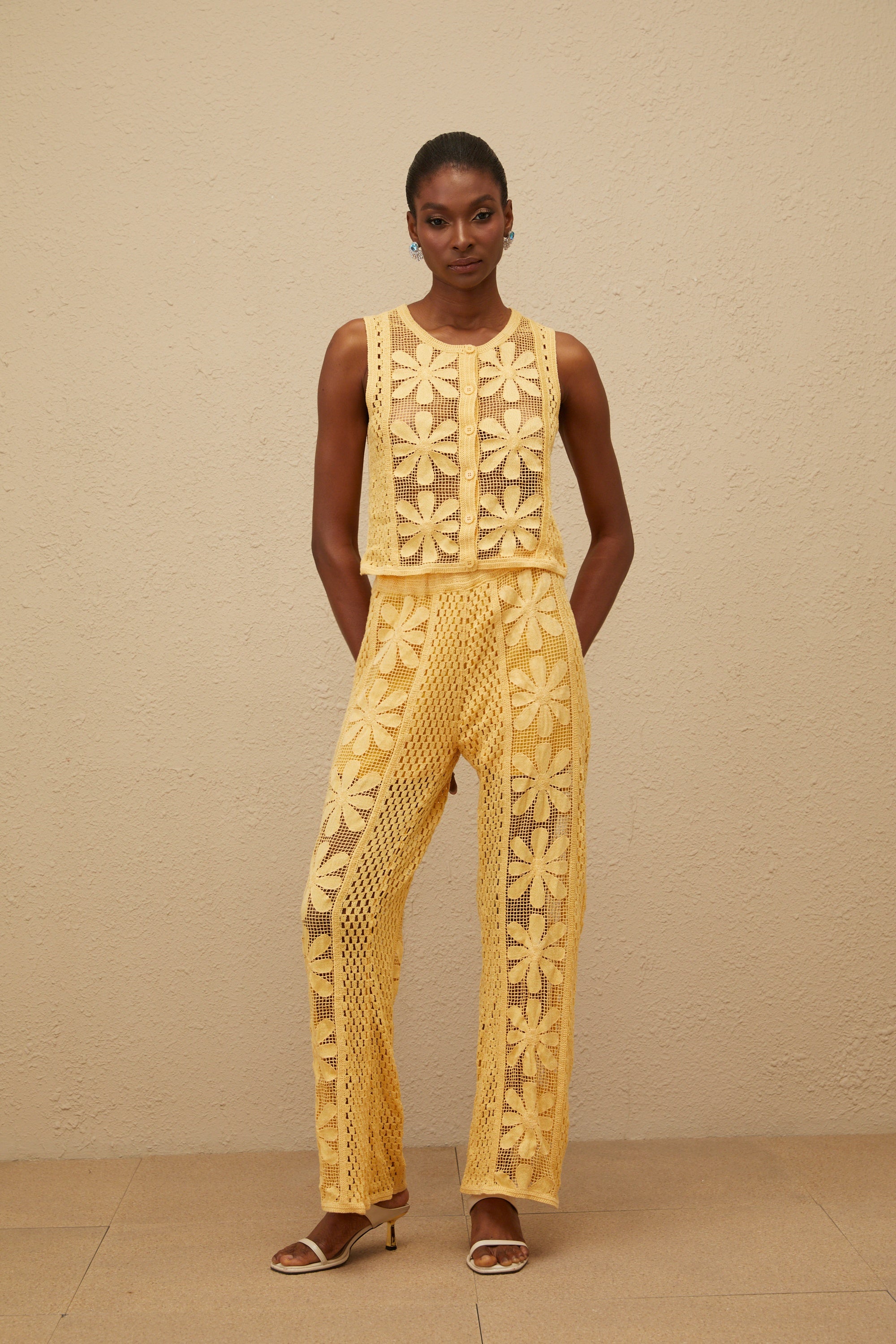 Vivienne Yellow Floral Crochet Knit Co-ord Set