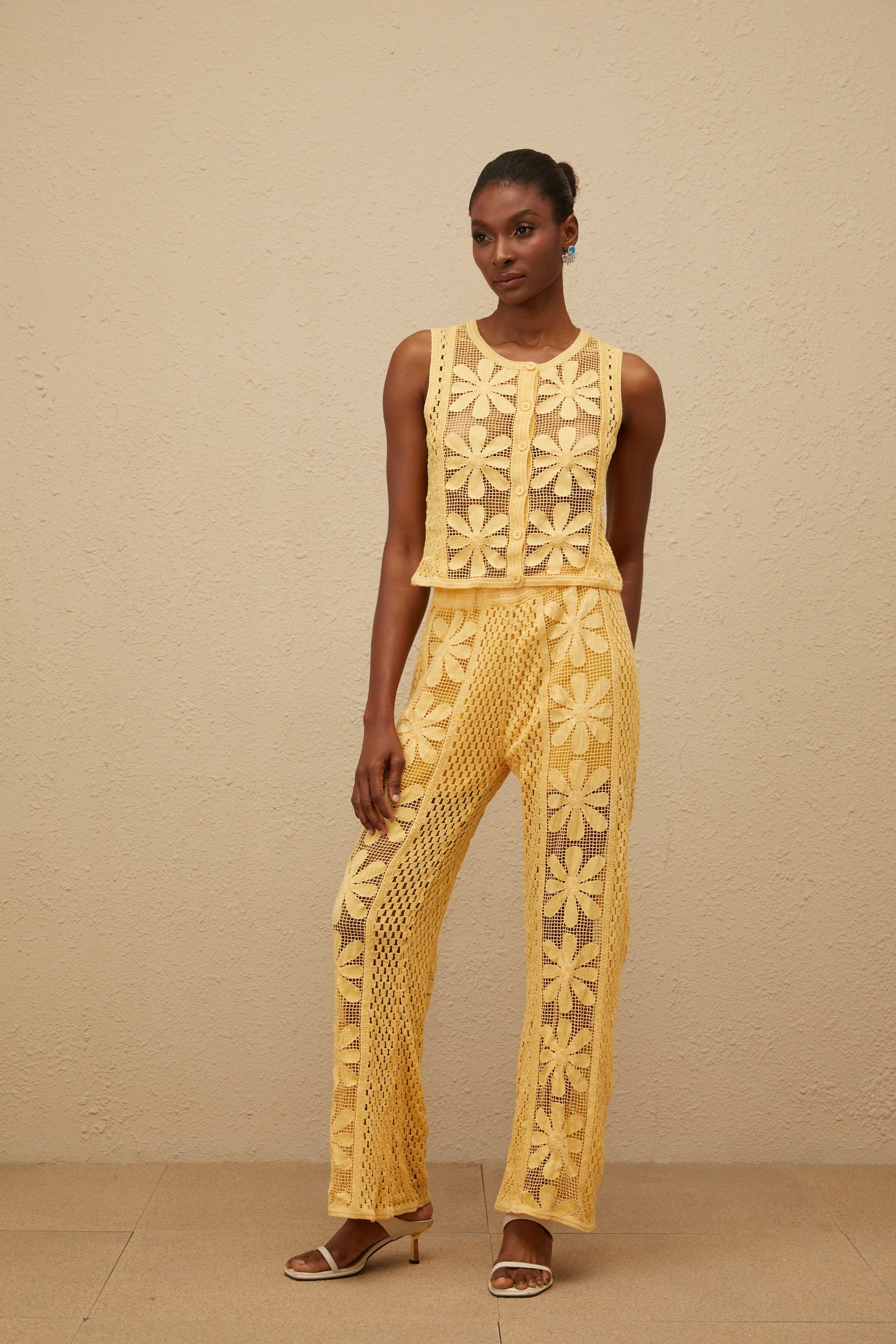 Vivienne Yellow Floral Crochet Knit Co-ord Set