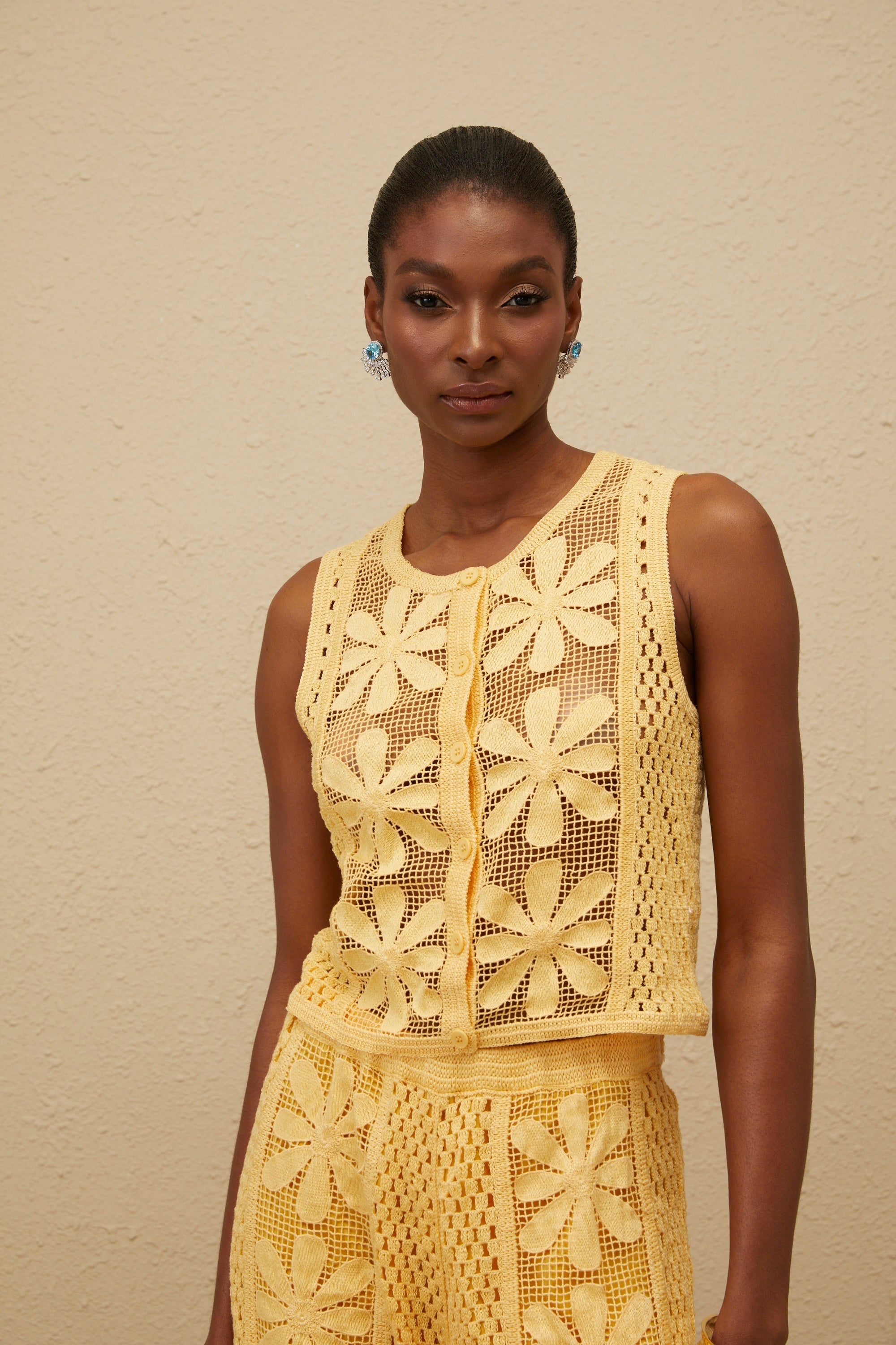 Vivienne Yellow Floral Crochet Knit Co-ord Set