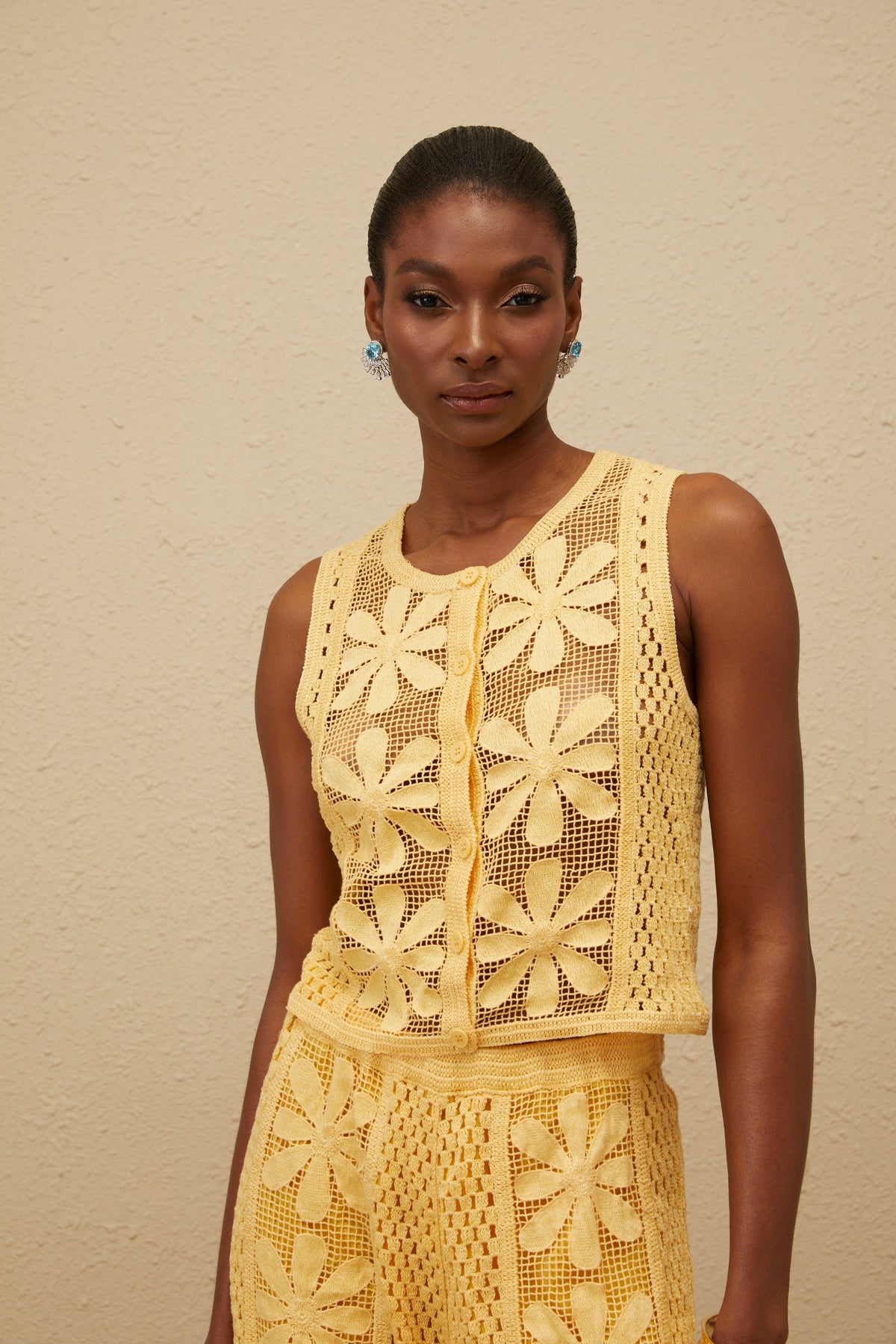 Vivienne Yellow Floral Crochet Knit Co-ord Set