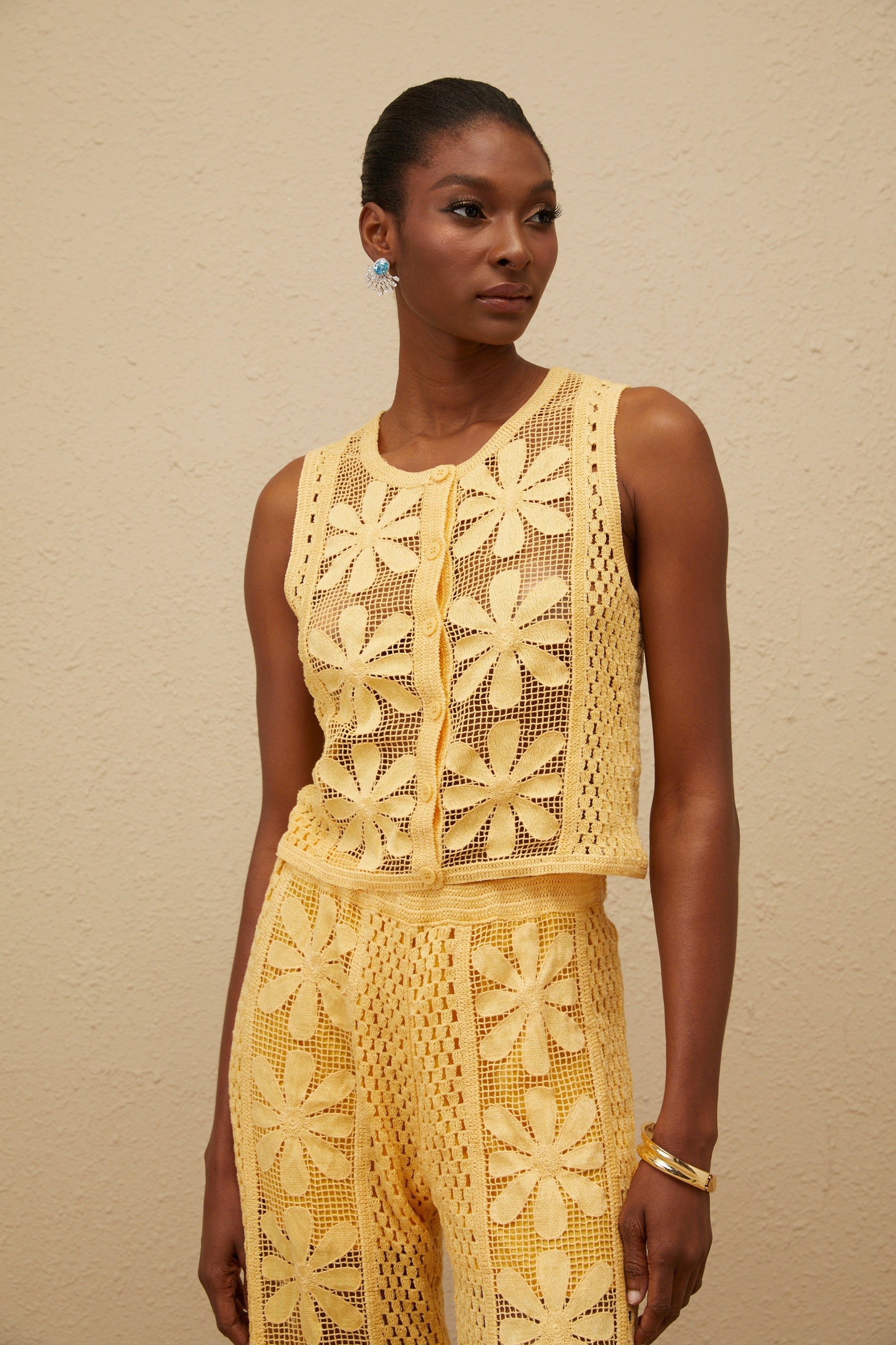 Vivienne Yellow Floral Crochet Knit Co-ord Set