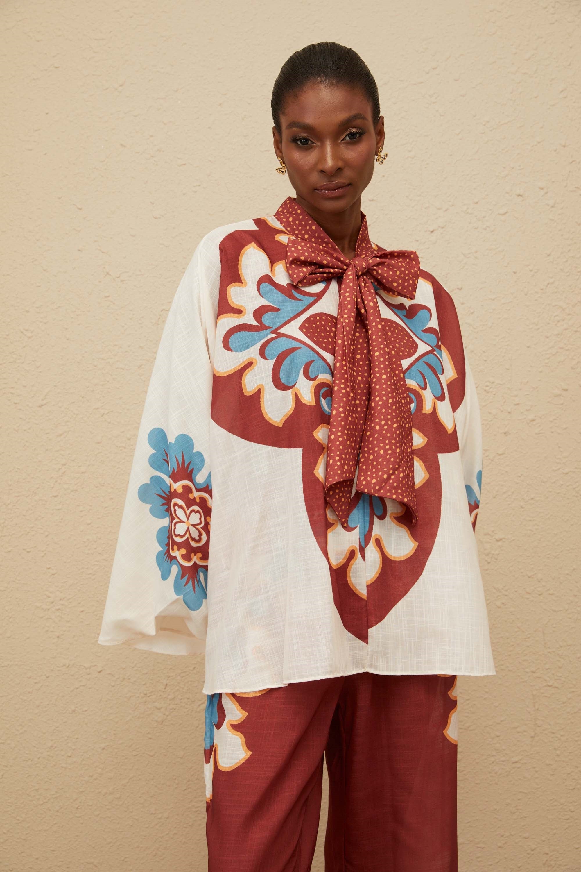 Énigmatique Brown Graphic Print Blouse & Trousers Co-ord
