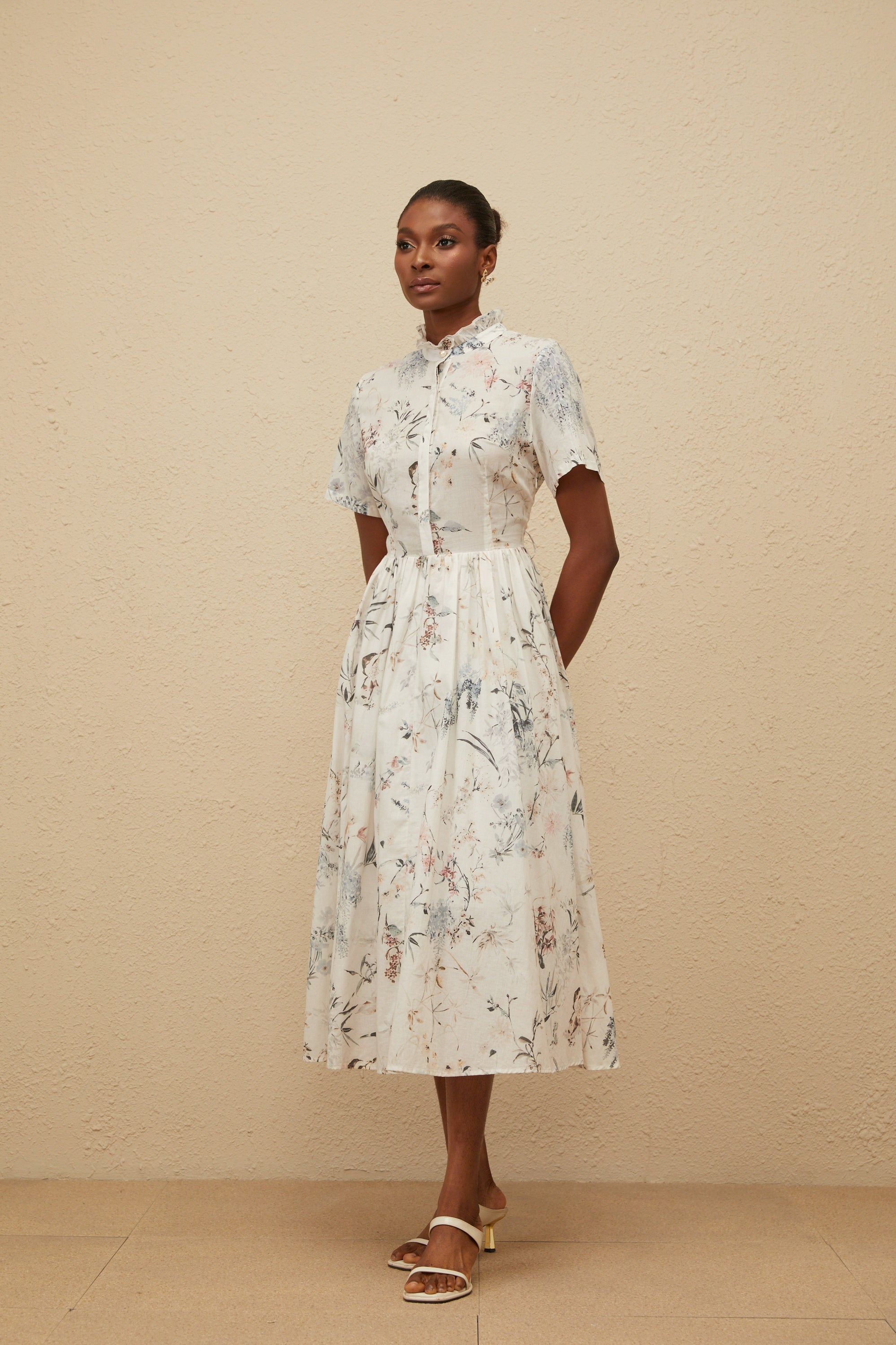 Héloïse White Floral Print Summer Midi Dress