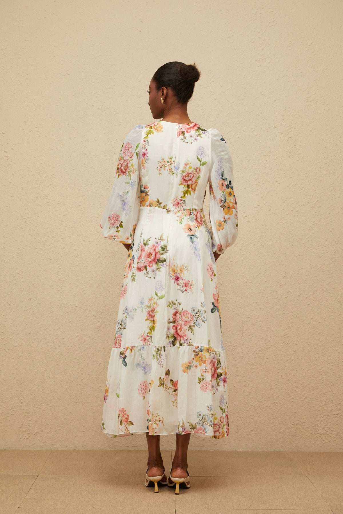 Noémie White Floral Print V-Neck Midi Dress (Final Sale)
