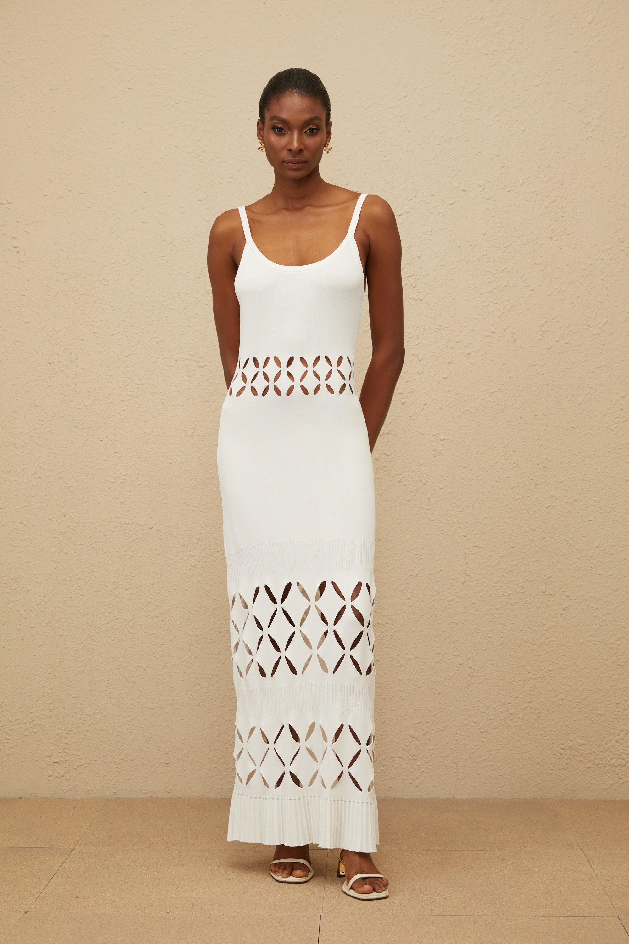 Blanche White Cutout Knit Maxi Dress