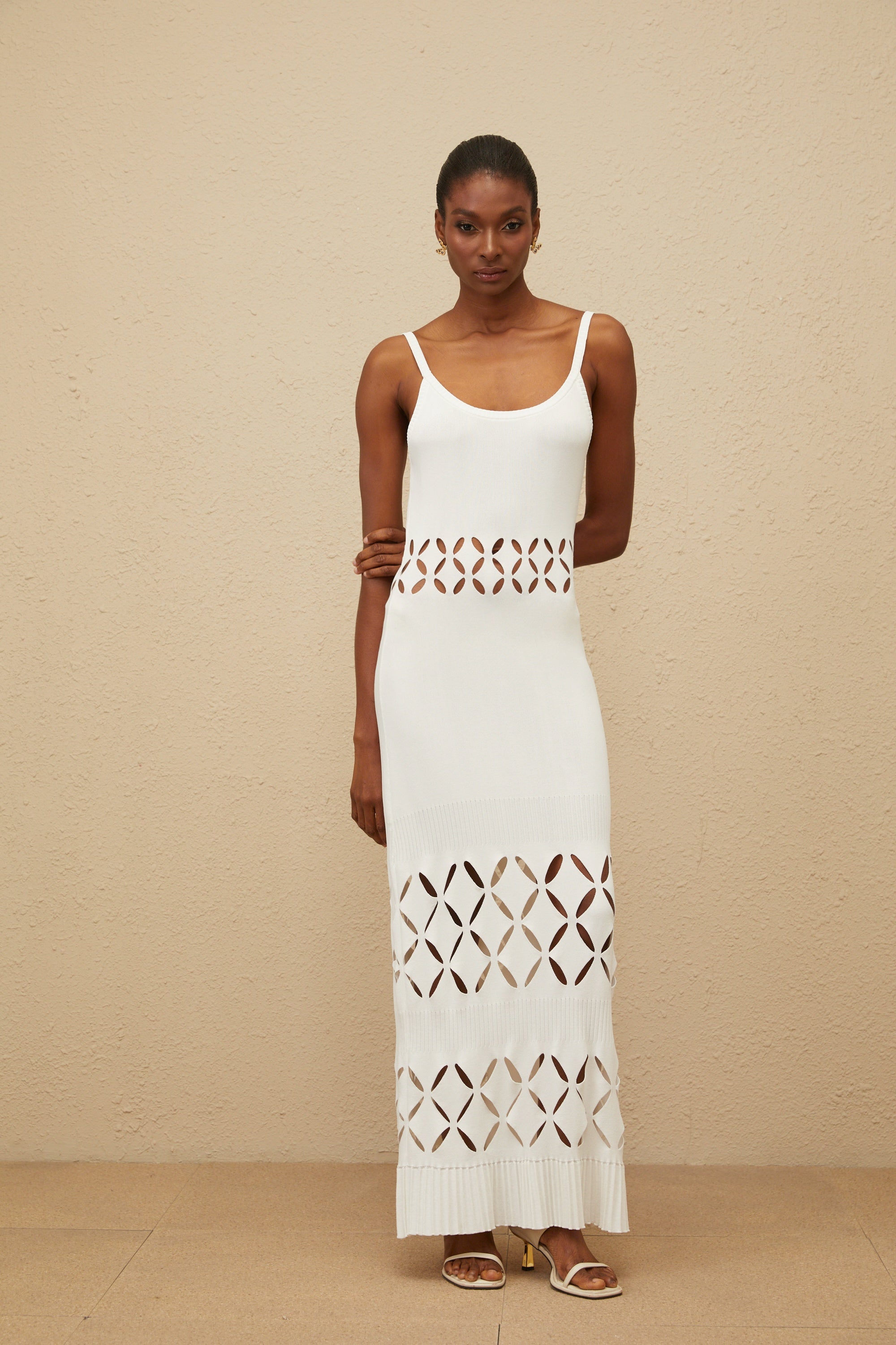 Blanche White Cutout Knit Maxi Dress
