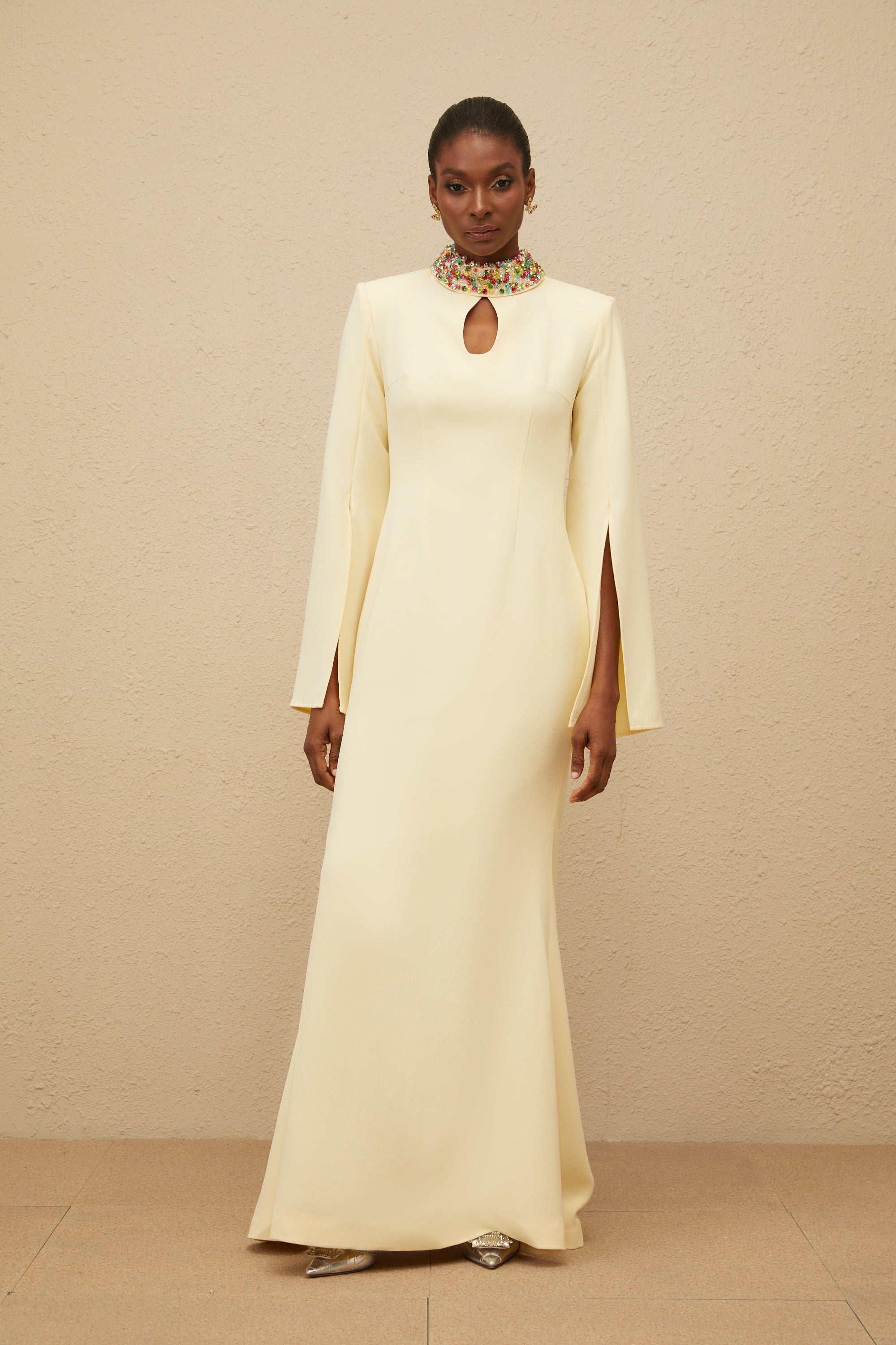 Majestueuse Yellow Keyhole-Detail Mermaid Gown