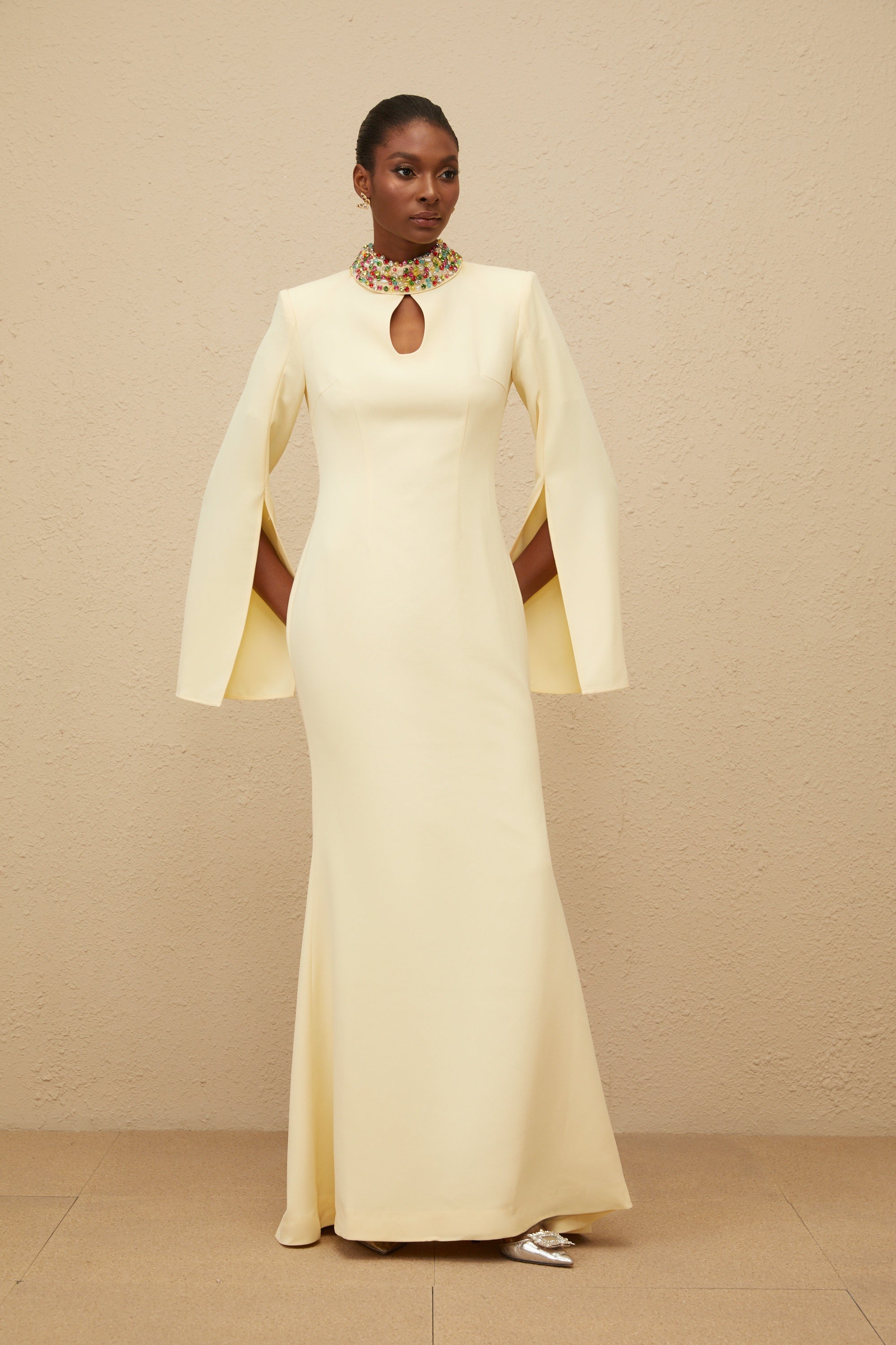 Majestueuse Yellow Keyhole-Detail Mermaid Gown