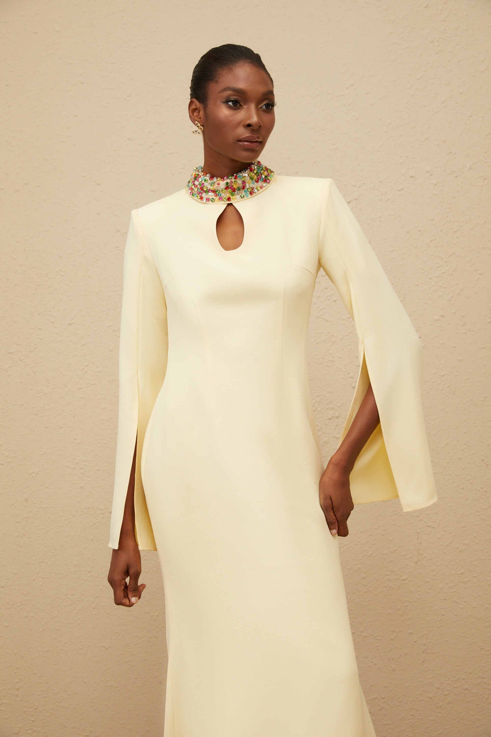 Majestueuse Yellow Keyhole-Detail Mermaid Gown