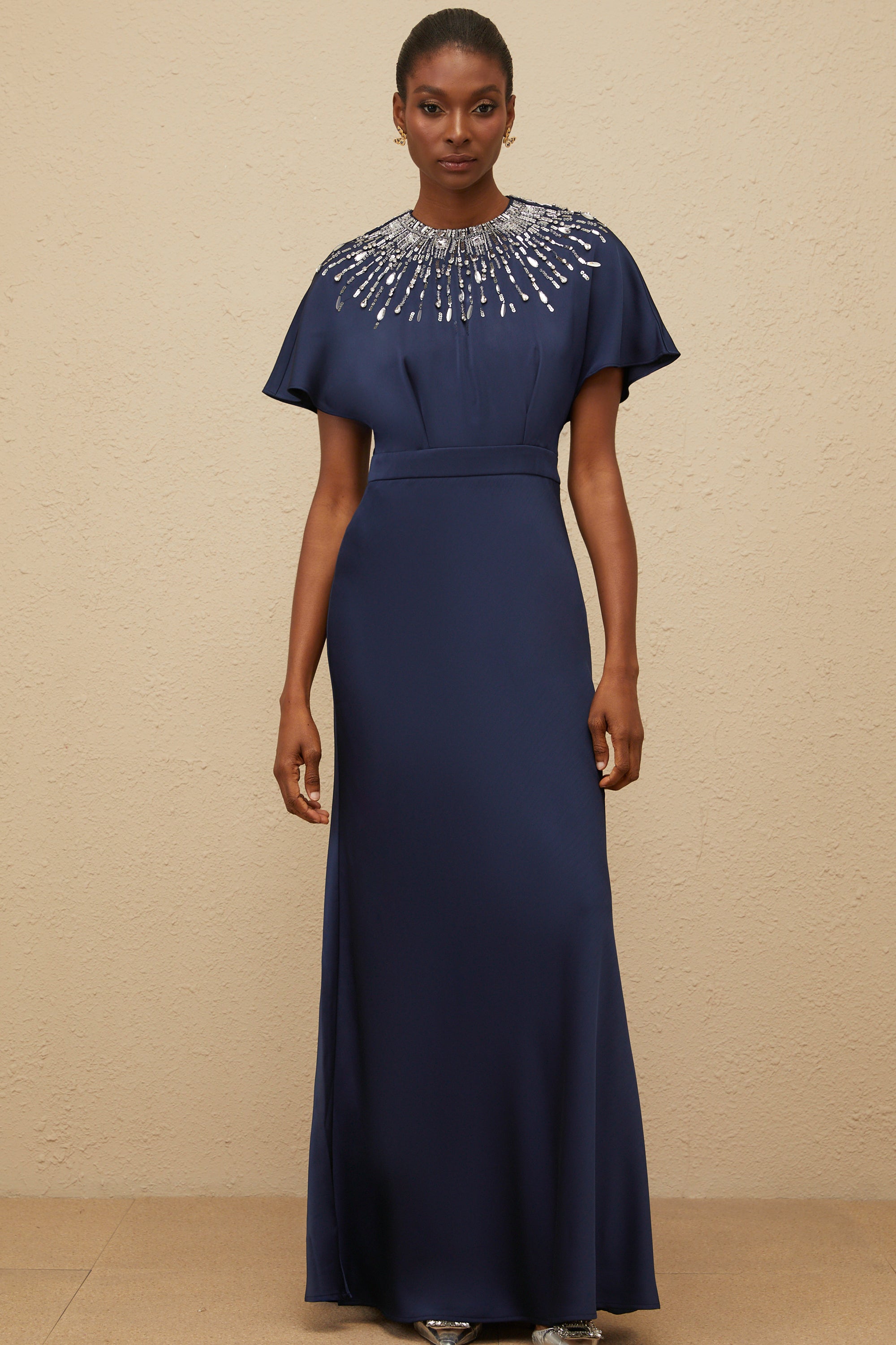 Ombrage Blue Embellished Satin Maxi Dress (Final Sale-US Only)