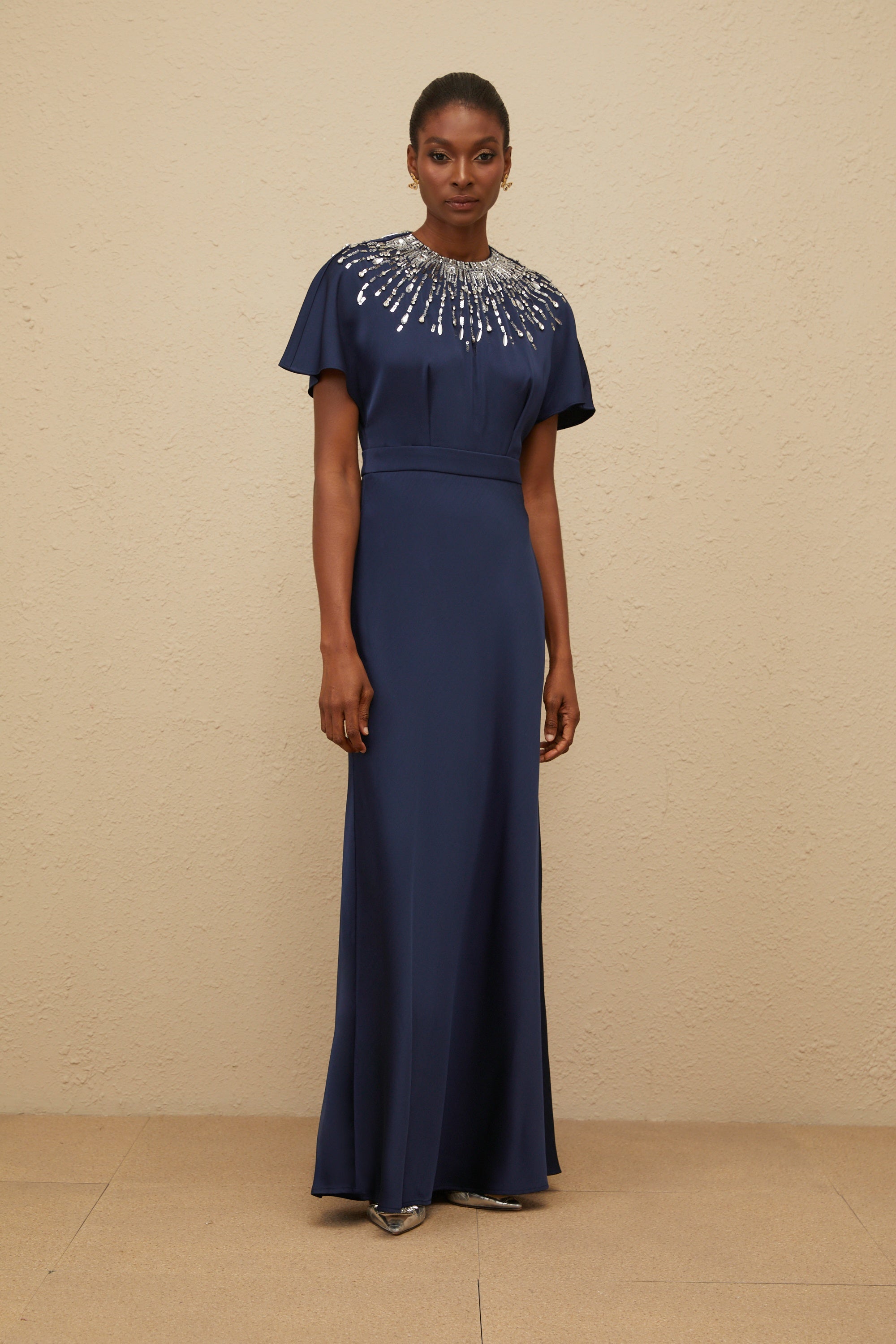 Ombrage Blue Embellished Satin Maxi Dress (Final Sale-US Only)