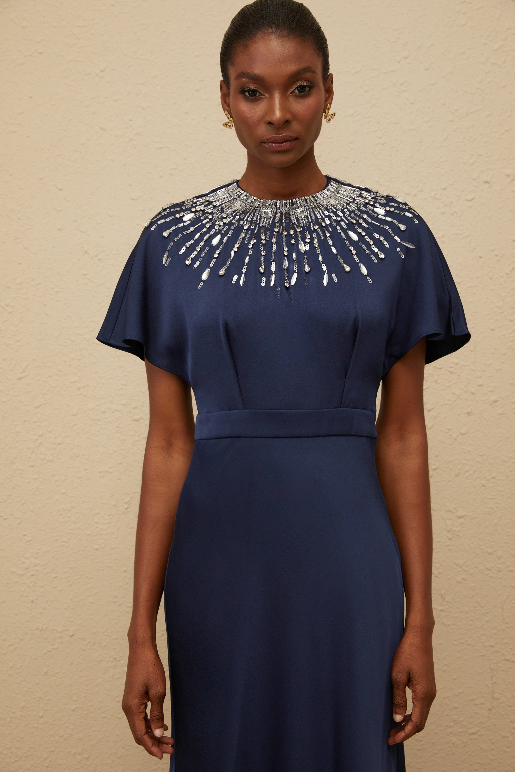 Ombrage Blue Embellished Satin Maxi Dress (Final Sale-US Only)