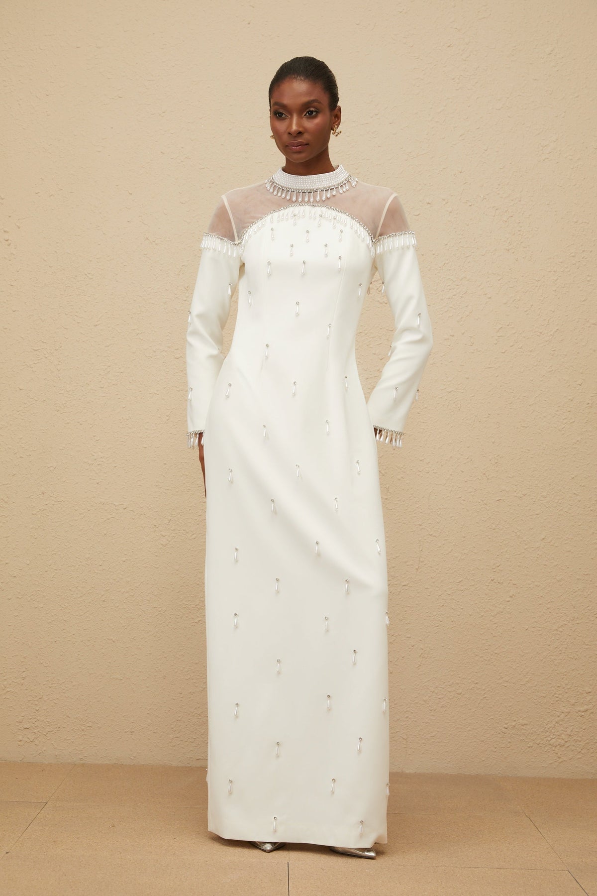 Céline White Embellished Evening Maxi Gown (Final Sale)