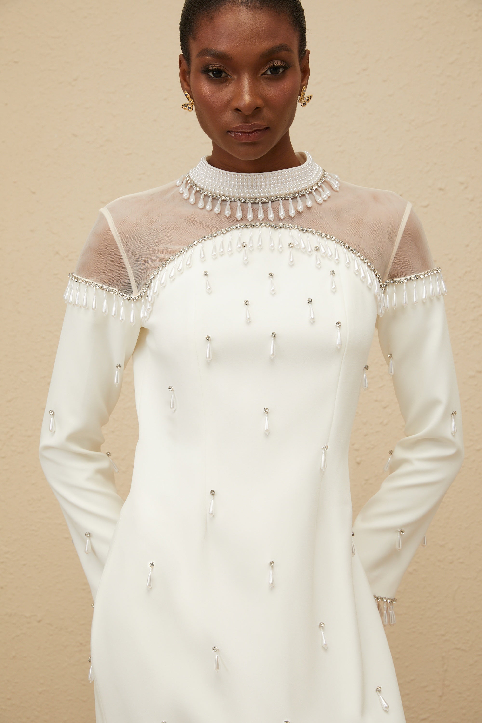 Céline White Embellished Evening Maxi Gown