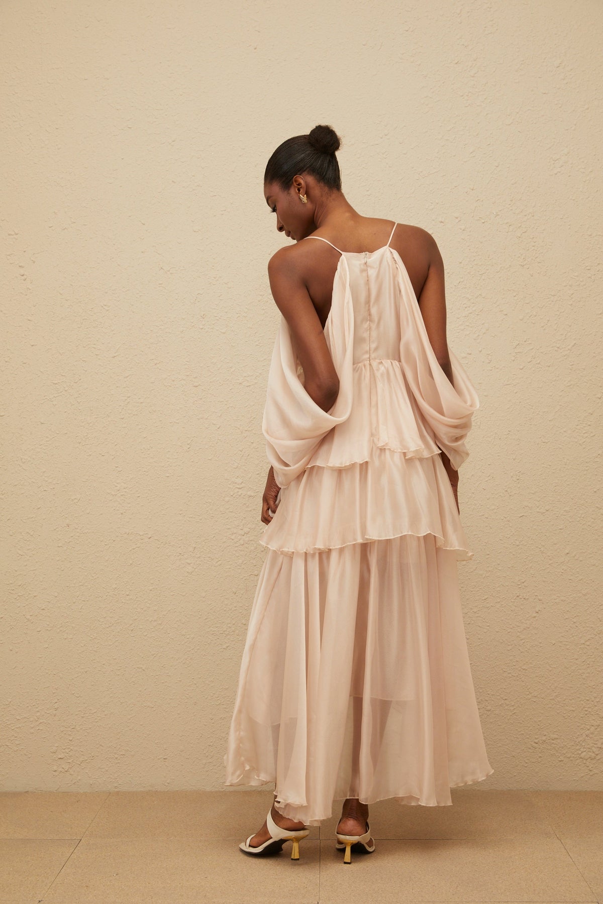 Laurine Asymmetrical Ruffled Tiered Midi Dress